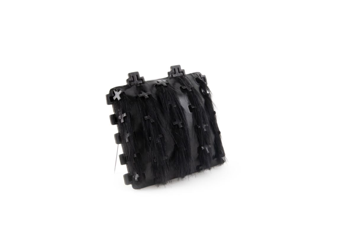 Black X - 2020 - Brooch - copper, brass, powder coat, faux fur, cotton filling, stainless steel - Part of Woodmere Museum Permanent Collection - L: 3.25 inches W: 3.25 inches H: 1.25 inches