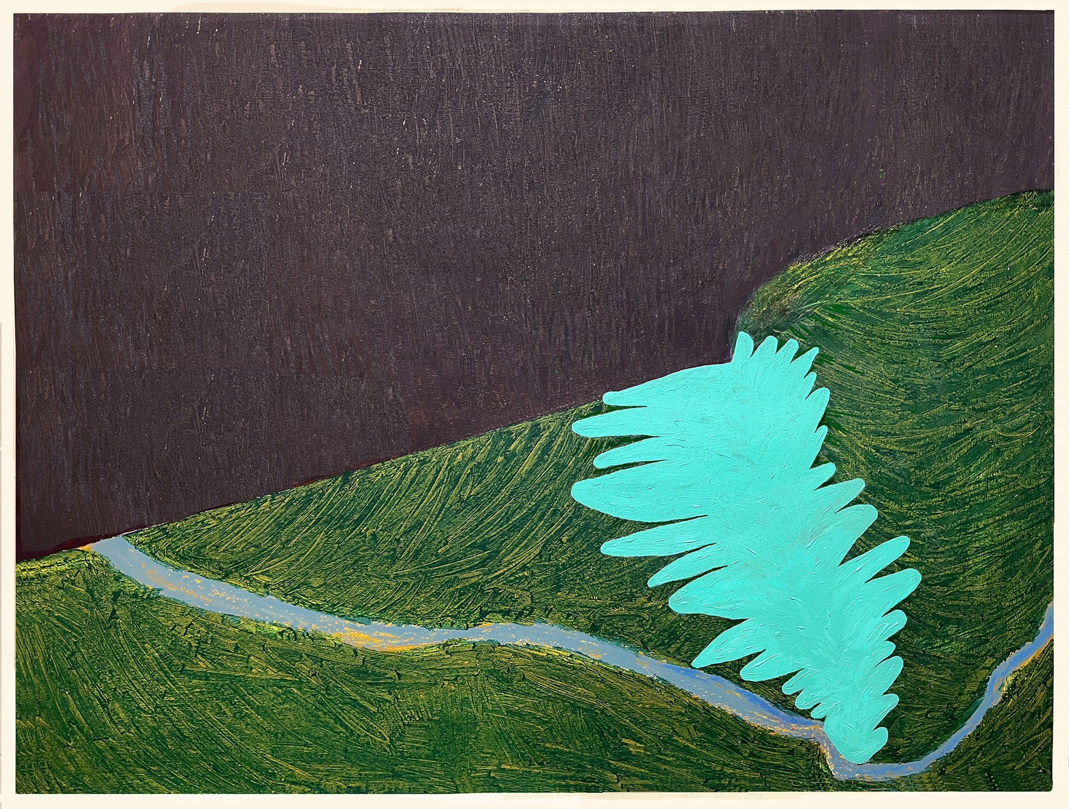 "A River Runs Through It" 2026, painting, acrylic on paper, 38" x 50"