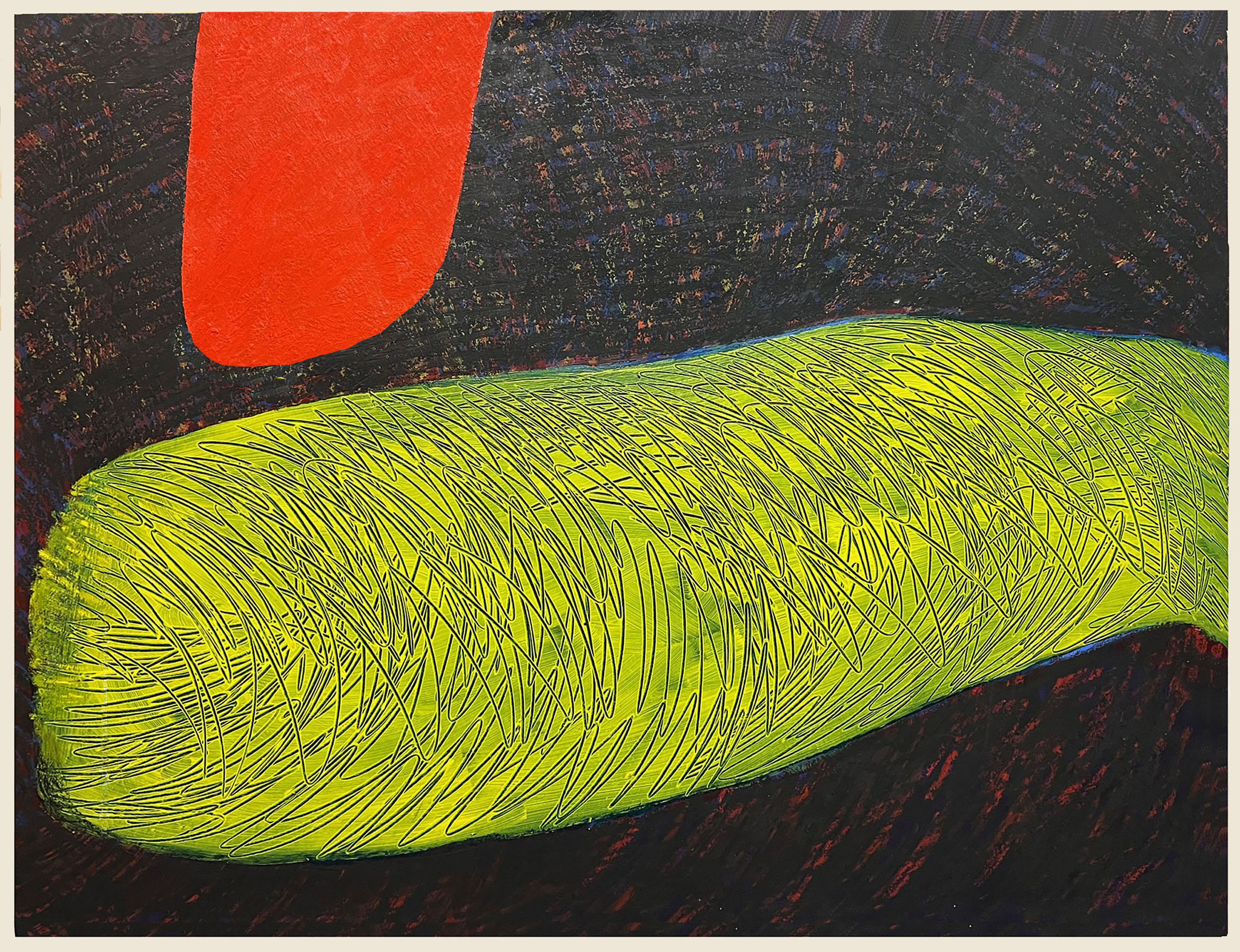 "Green Bolt" 2026, painting, acrylic on paper, 38" x 50"