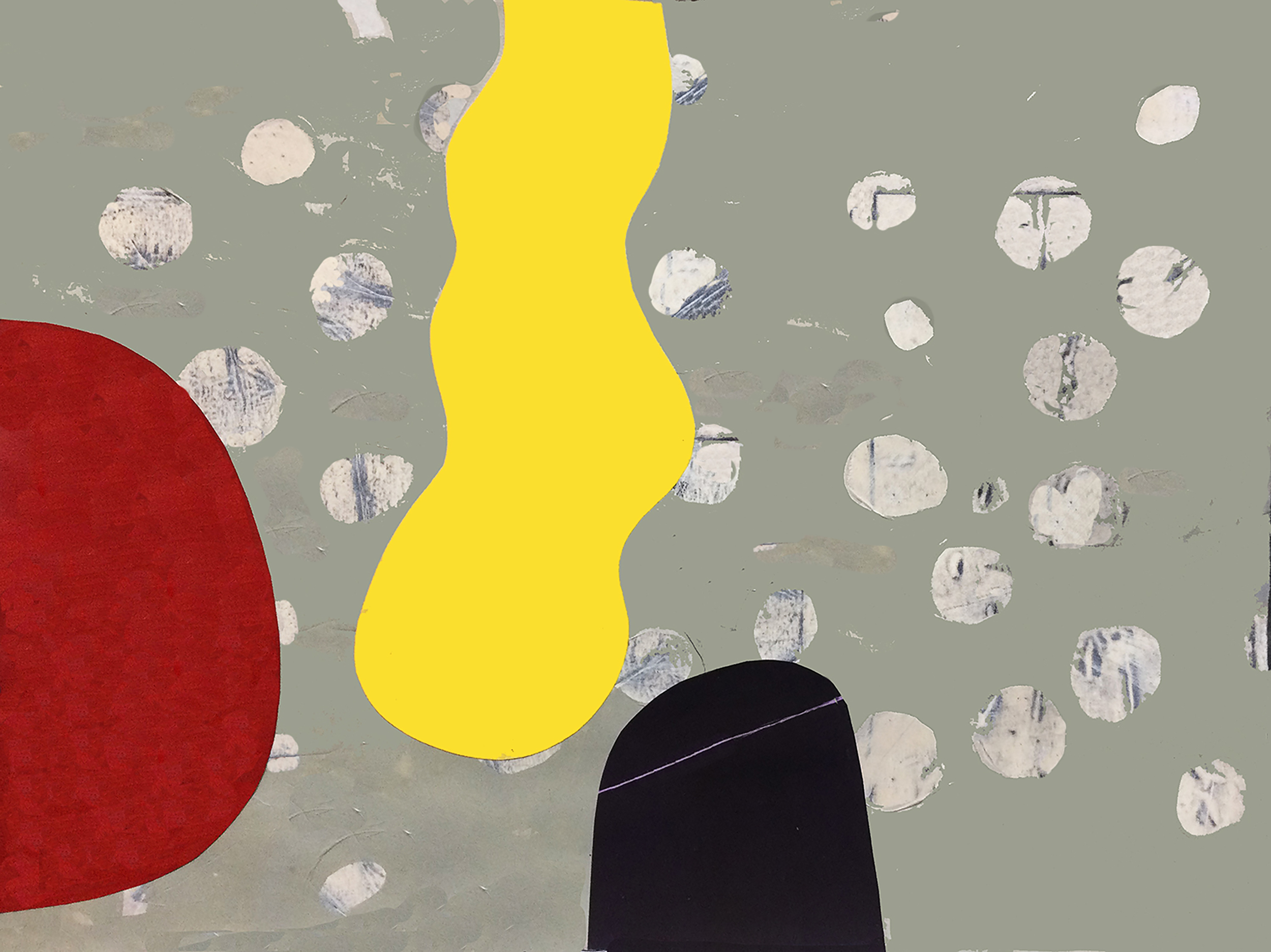 "Hybrid 19 Yellow Wiggle" 2026, mixed media, acrylic and collage on paper, 22" x 30"