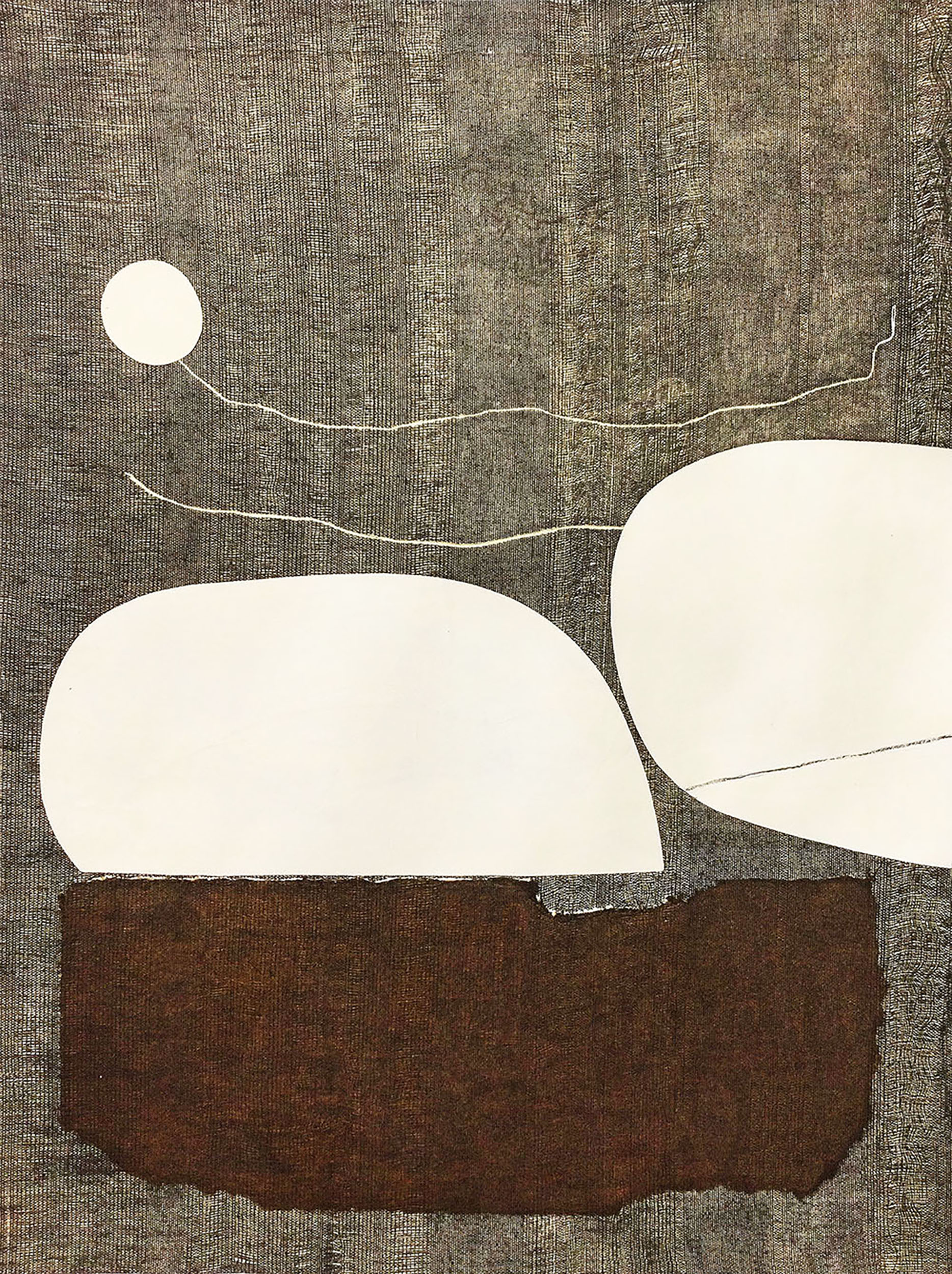 "Hybrid 41 FABRIC dot" 2026, mixed media, acrylic and collage on paper, 30" x 22"