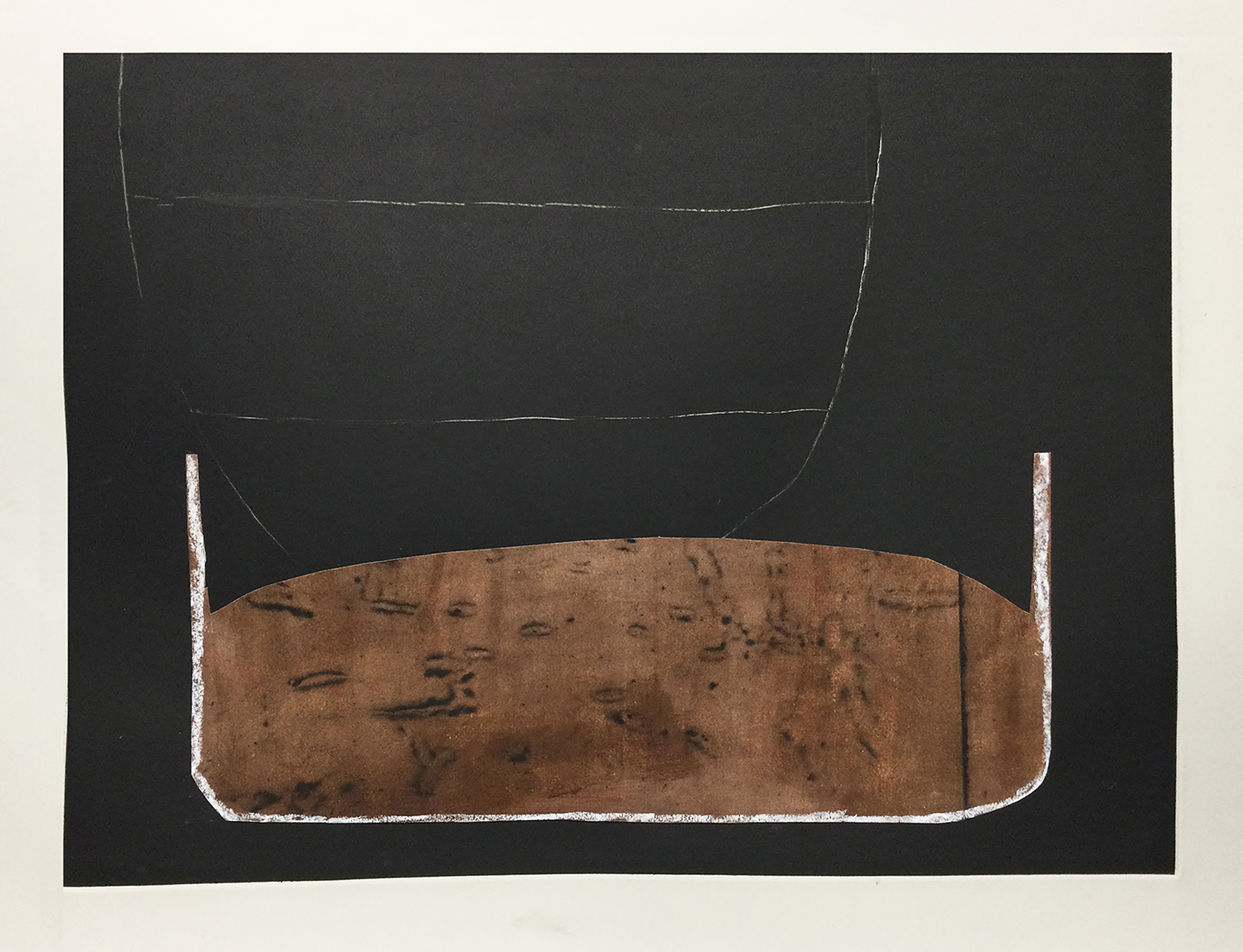 "Hybrid 1 Brown Table" 2026, mixed media, collage on print on paper, 22" x 30"