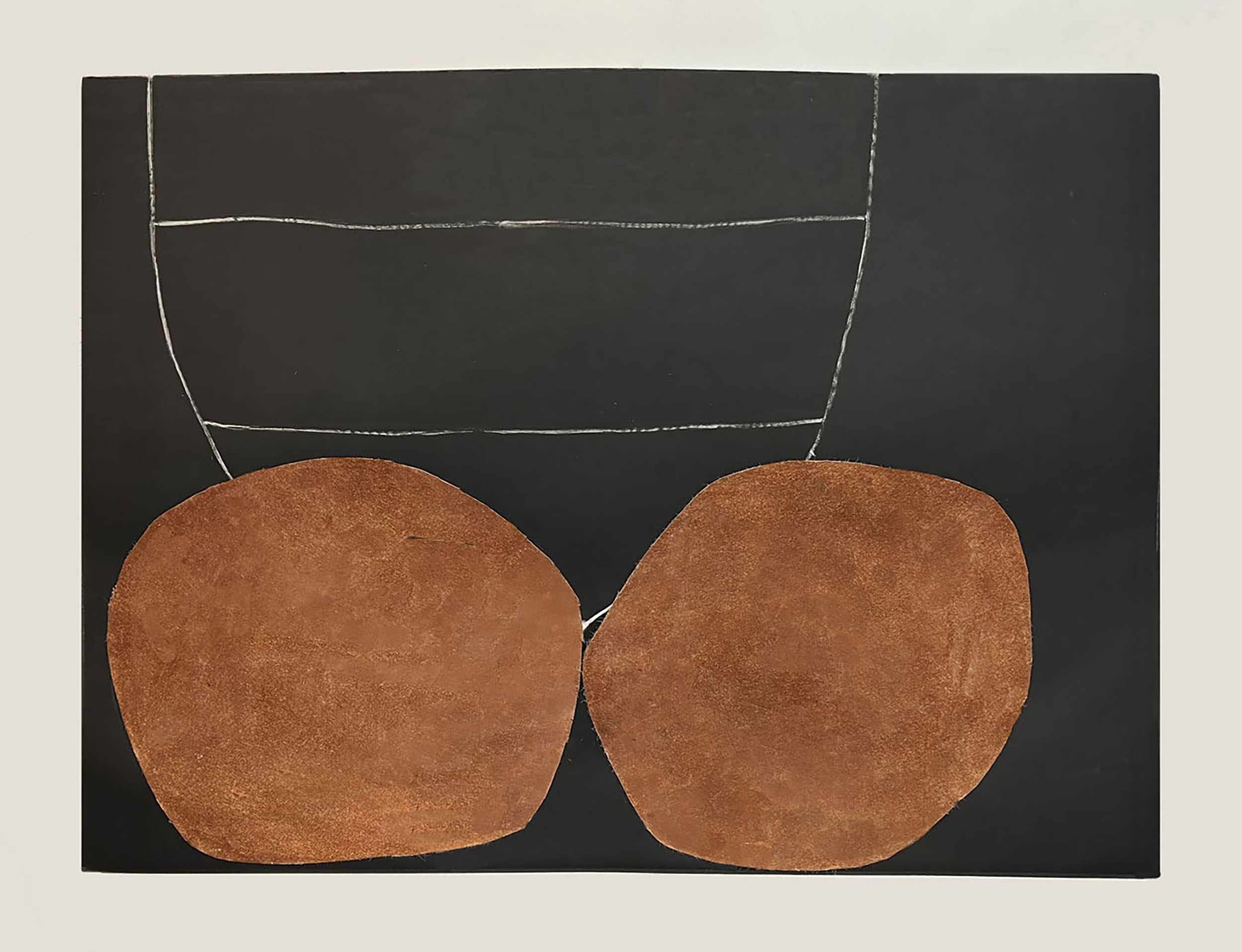 "Hybrid 57 BRONZE balls" 2026, mixed media, collage on print on paper, 22" x 30"