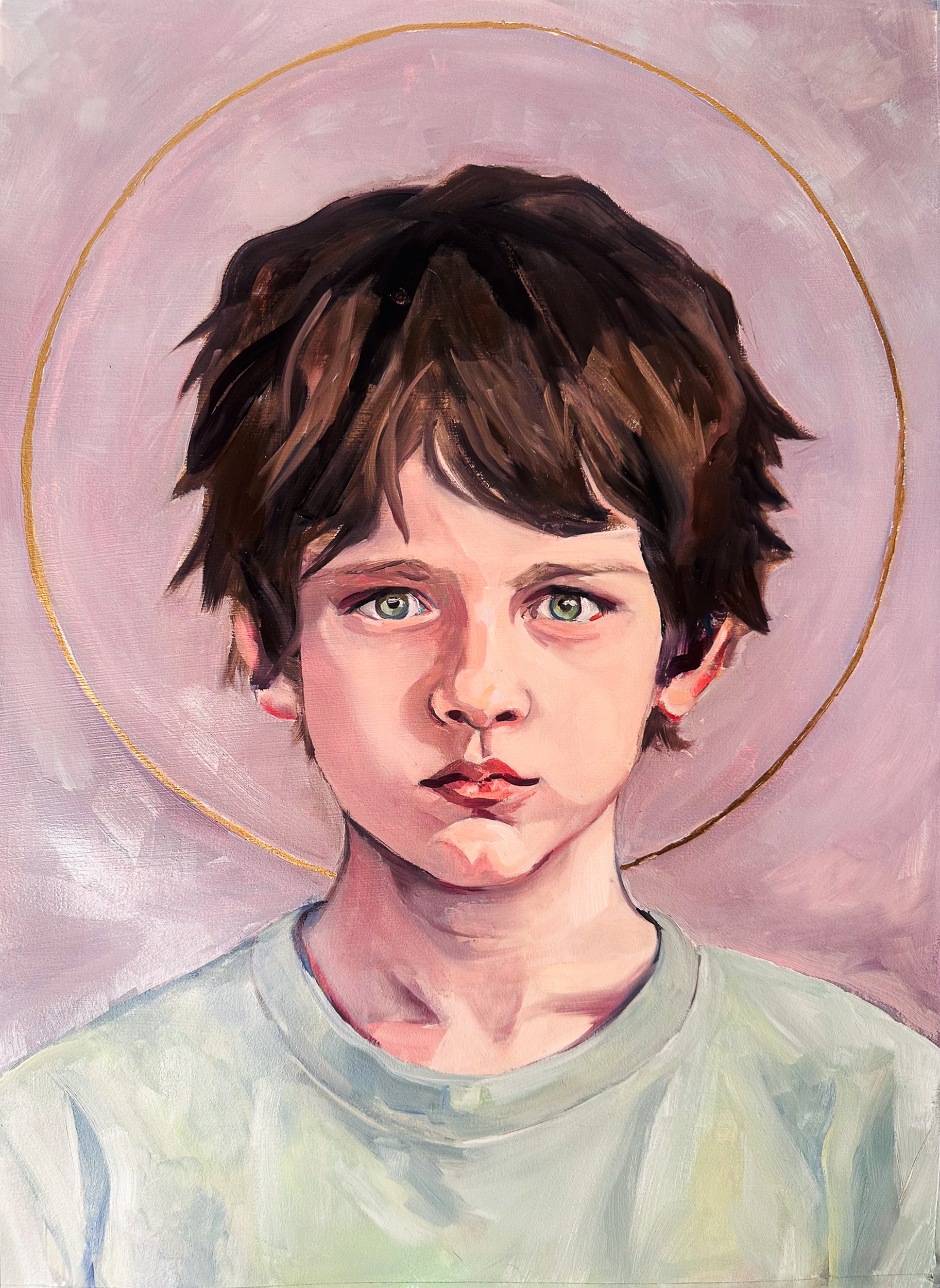 Boy in Green, 2026, painting, oil on paper, 24 x 18 in