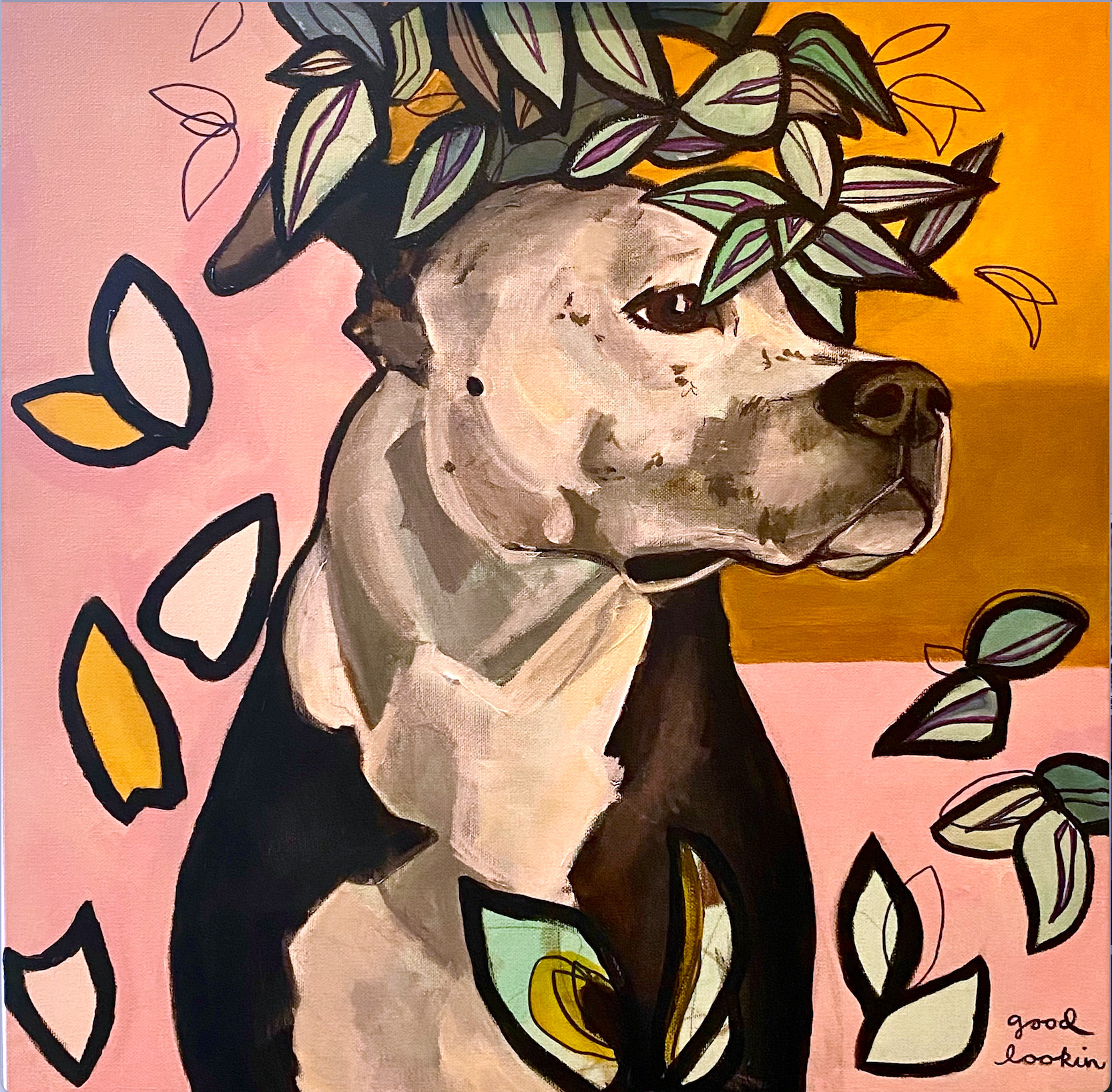 Unity in Duality (good lookin'), 2020, acrylic and sharpie on canvas, 20” x 20”