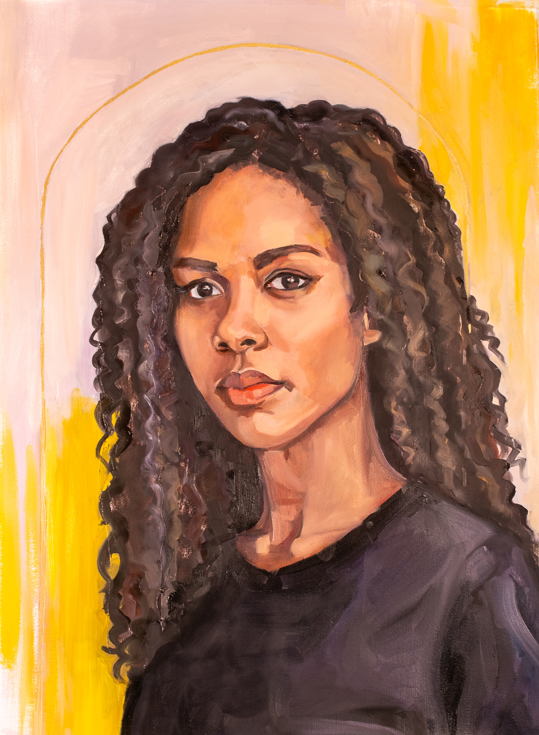 Woman in Gold, 2026, painting, oil on paper, 24 x 18 in