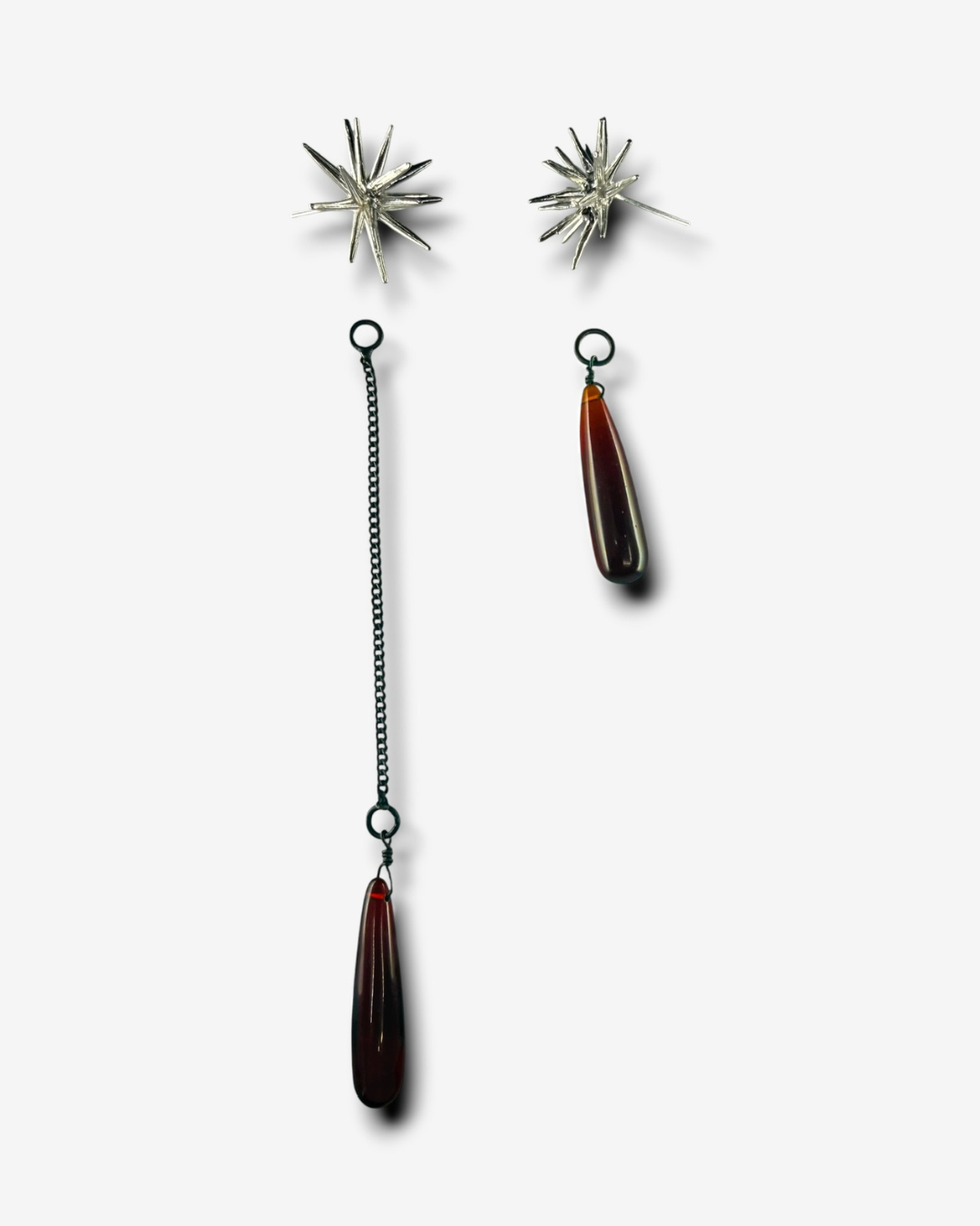 Drop Earrings, 2026, Sterling Silver And Ruby Quartz, 4.72" × 0.98" × 0.39"