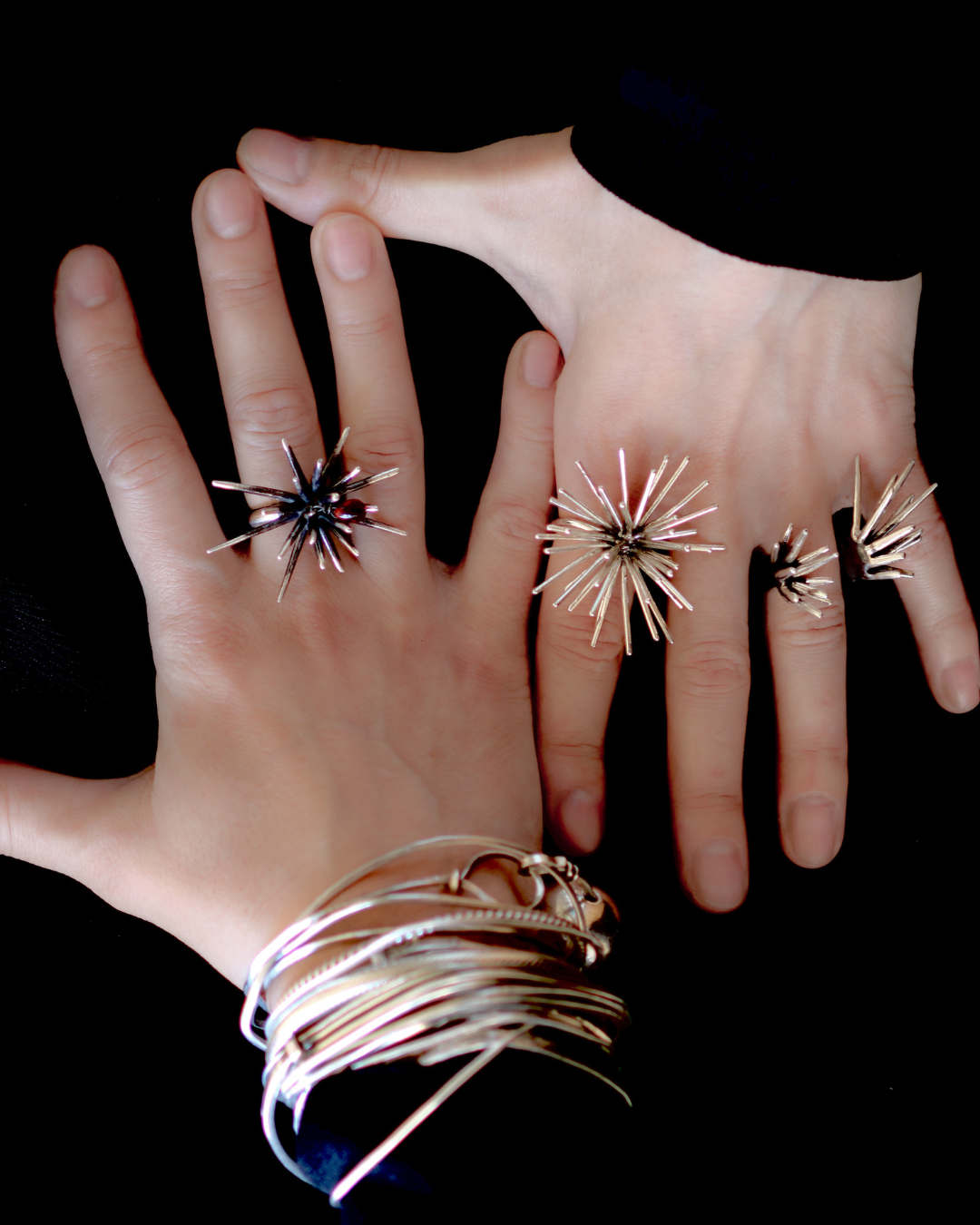Beam After-Light Ring, 2026, Sterling Silver and Czech Glass, 1.38” × 1.77” × 1.57” (model)