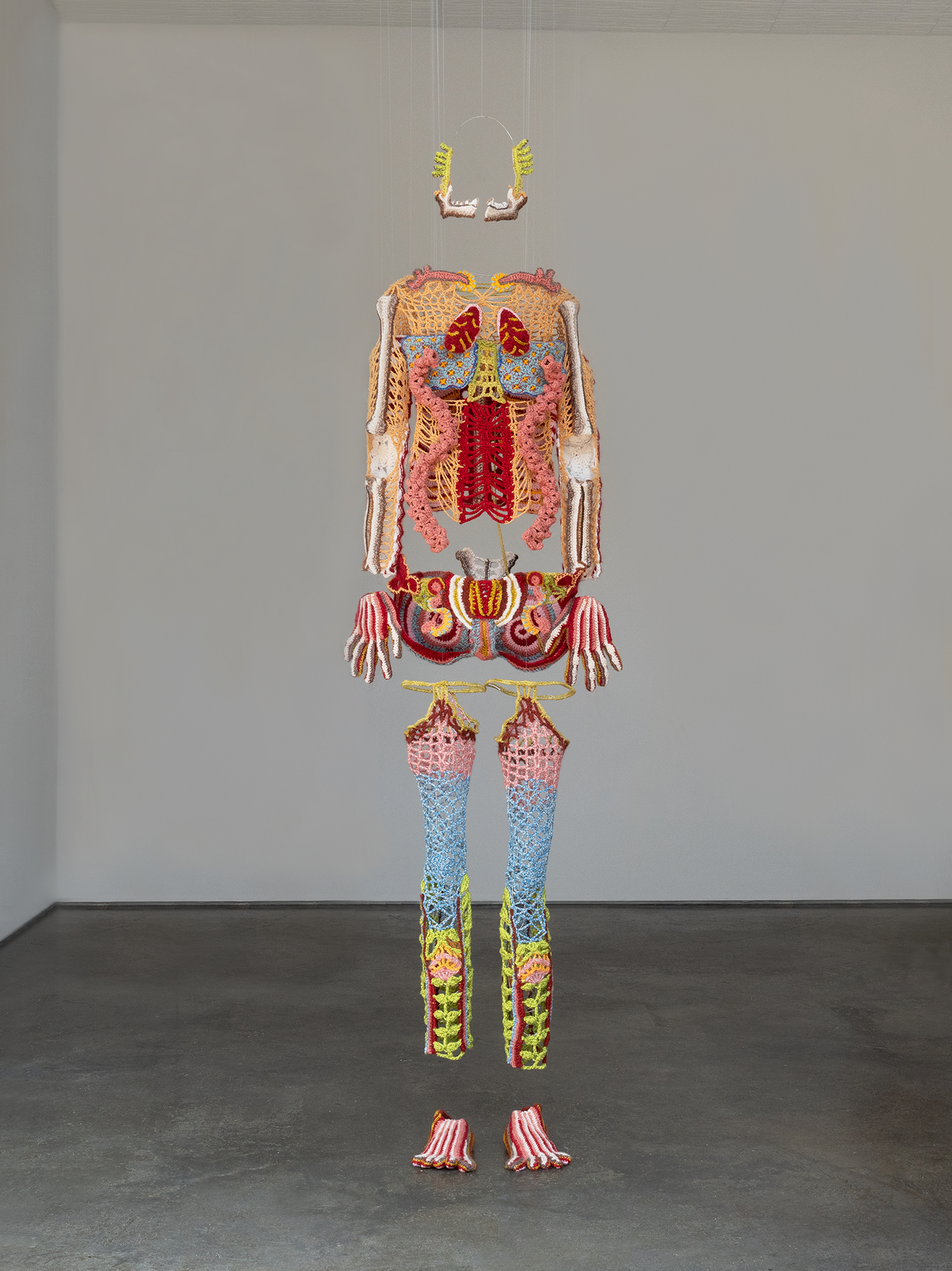New Body (Installation view) 2024, Wool, cotton, wire, 84” x 20” x 12”