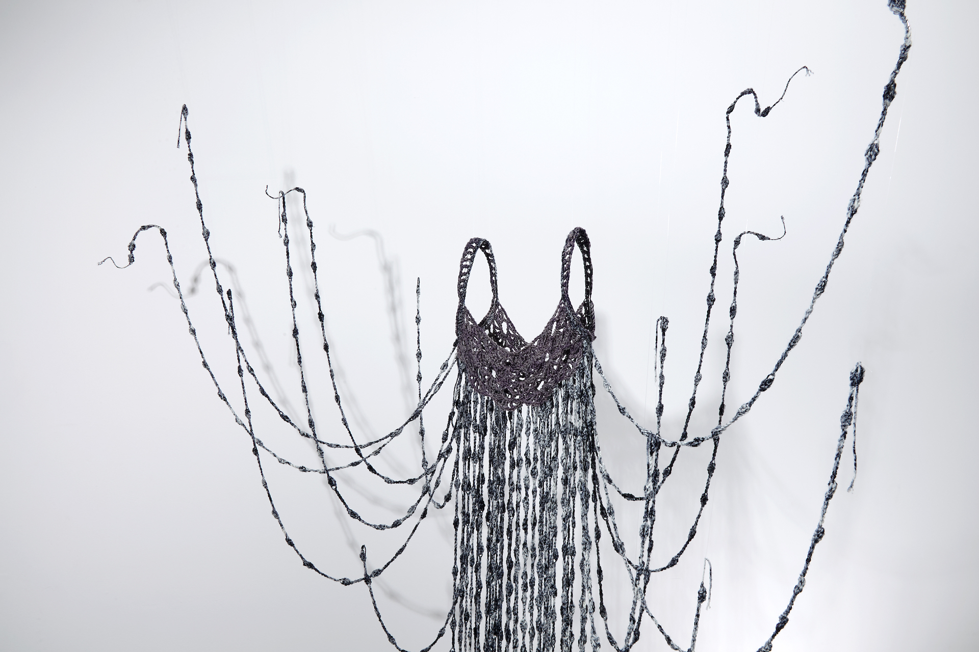 Rain Dress, 2024, Wool, wire, 57” x 10”