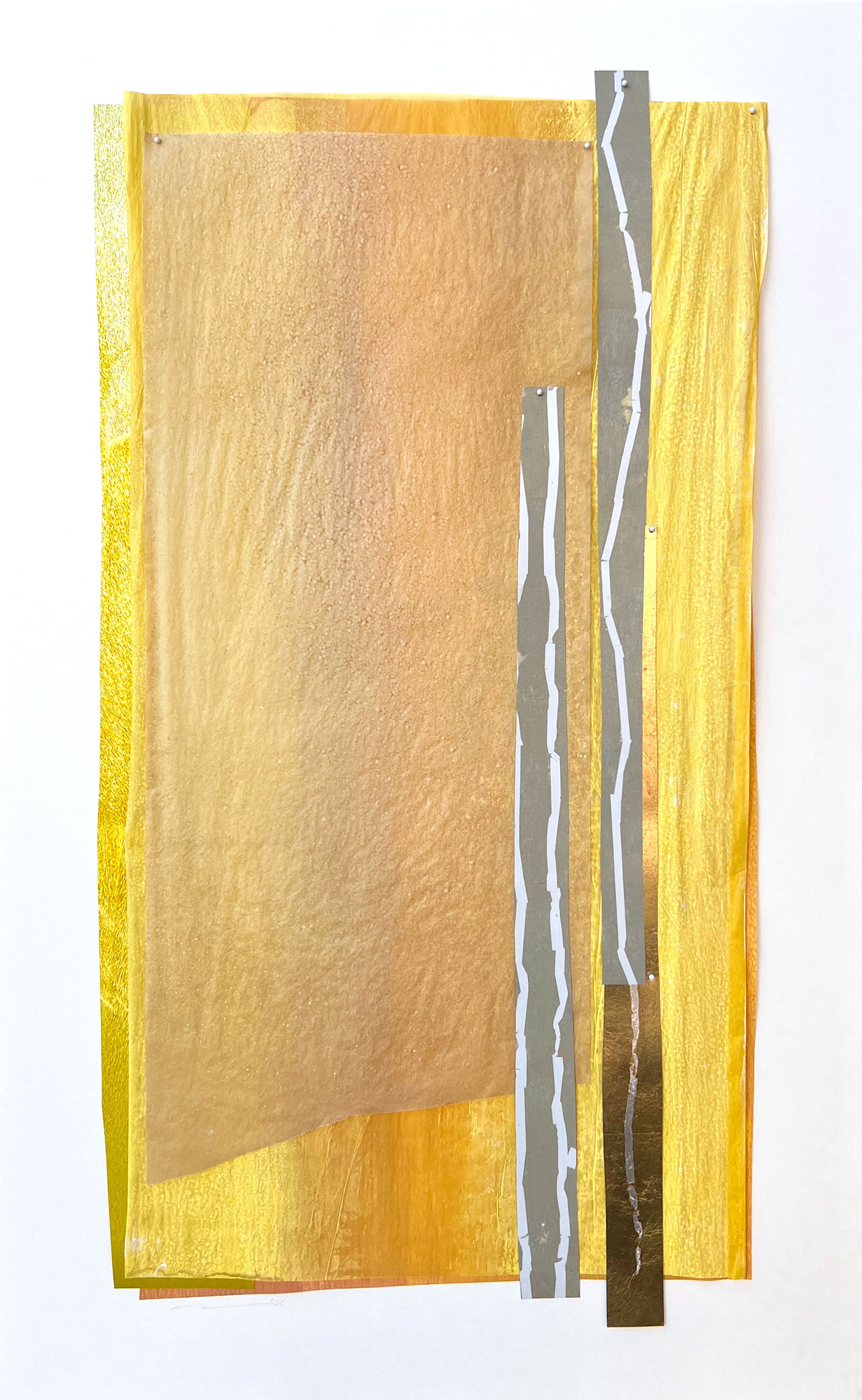 "Implied No.9" 2026, Mixed Media including Gilding and Acrylic on Paper, 39 x 24 inches