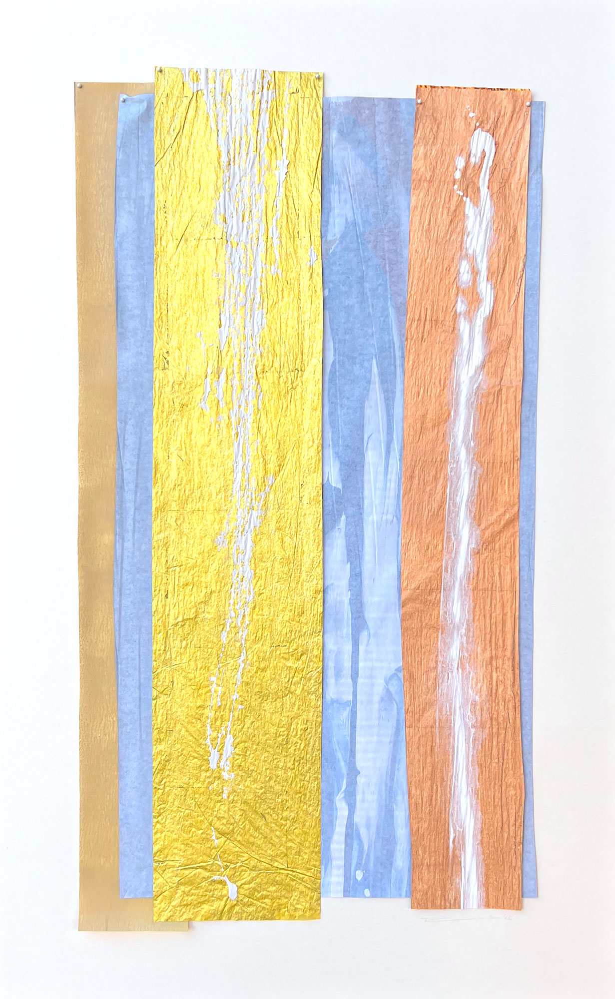 "Implied no.12" 2026, Mixed Media including Gilding and Acrylic on Paper, 39 x 24 inches