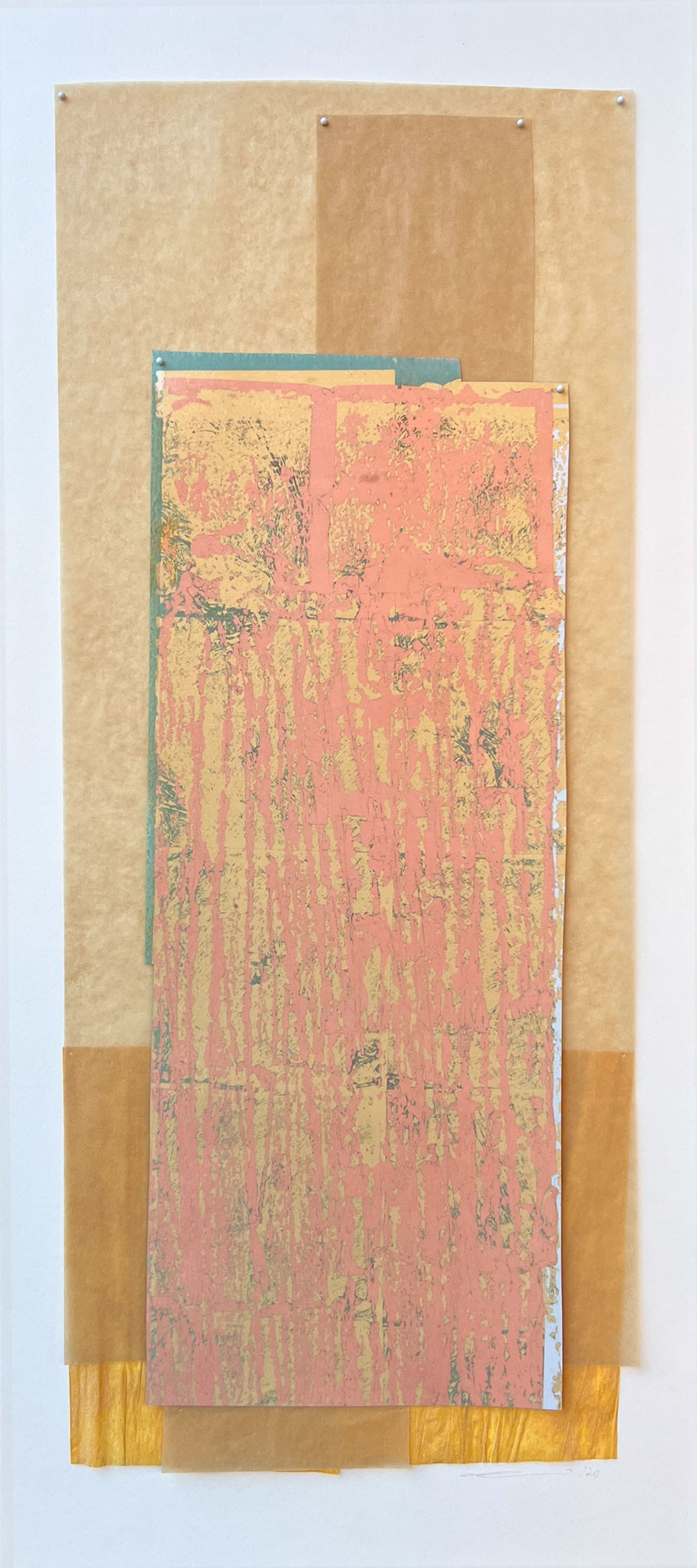 "Untitled No.7600" 2026 Mixed Media including Gilding and Acrylic on Drafting Film, 36 x 16 inches