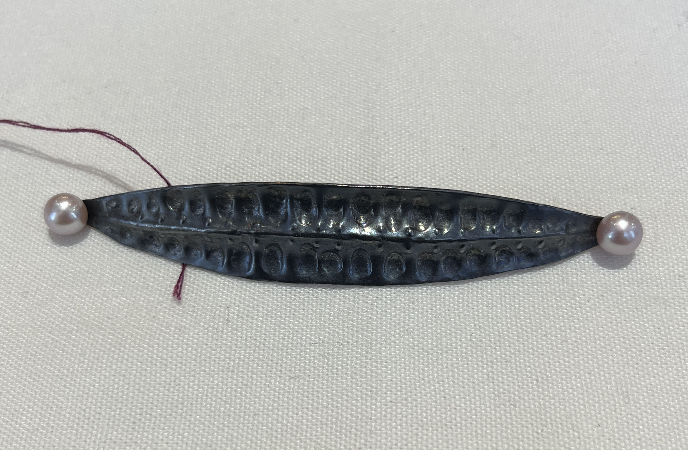 Pod Brooch, Oxidized sterling silver, pearls
