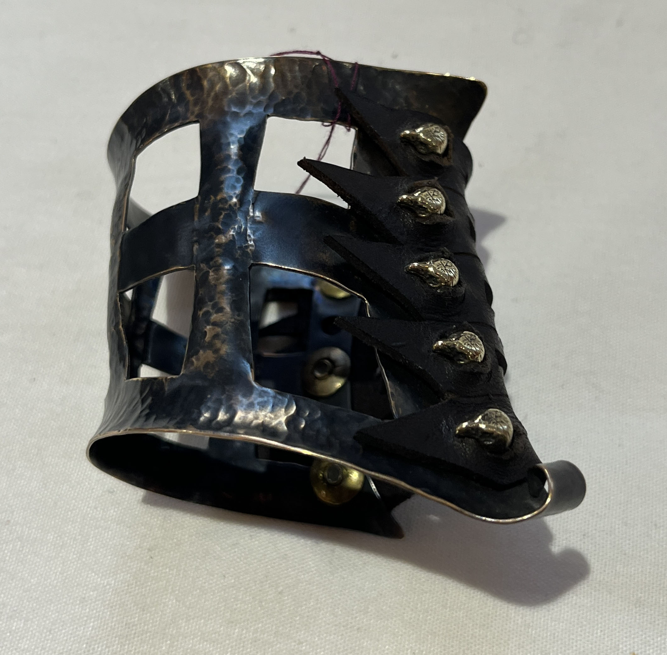 Bird/Leather Cuff, silver plated bronze, leather