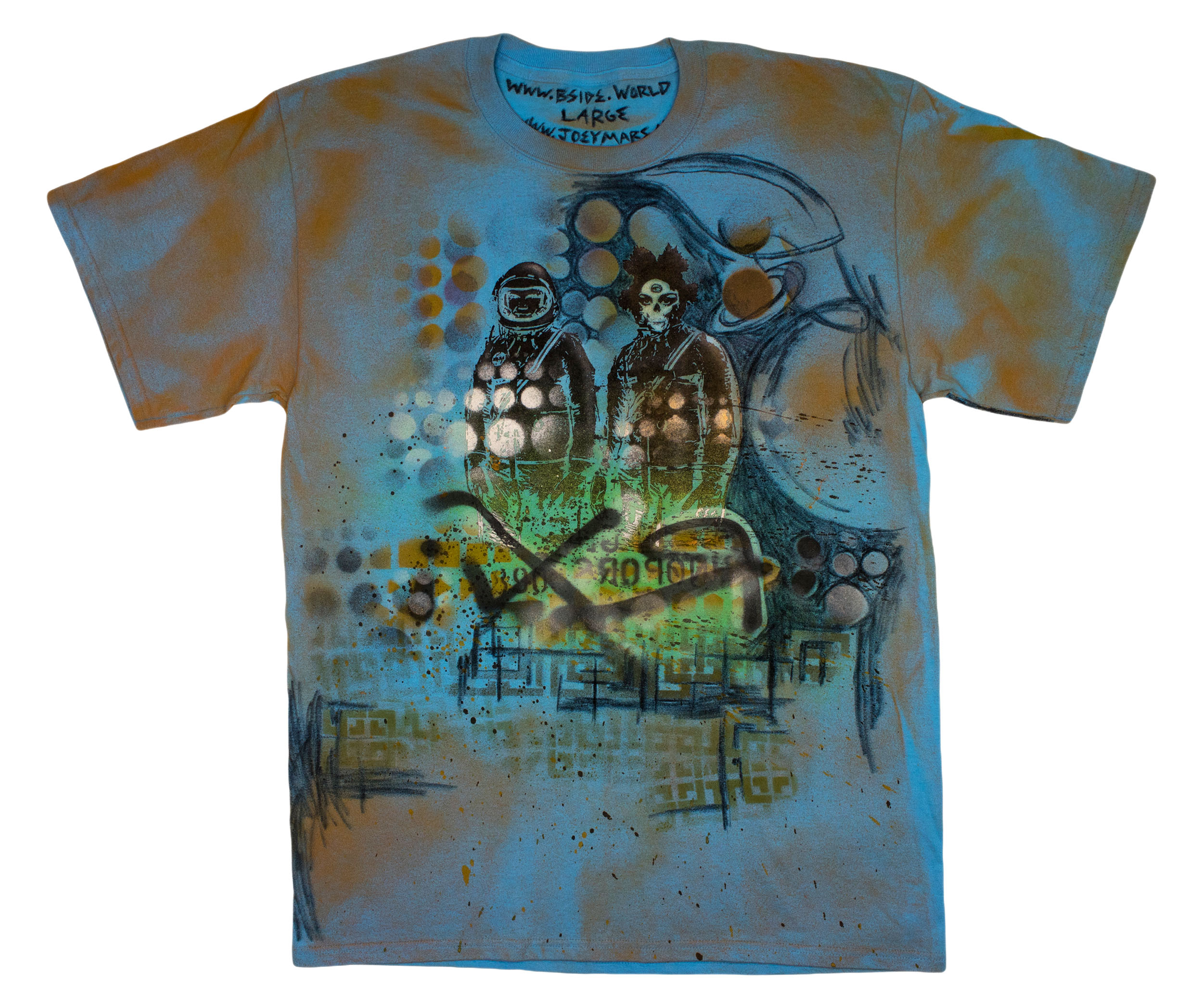 "Saturn" Joey Mars x Flipside, airbrush, marker and screen print on cotton t-shirt