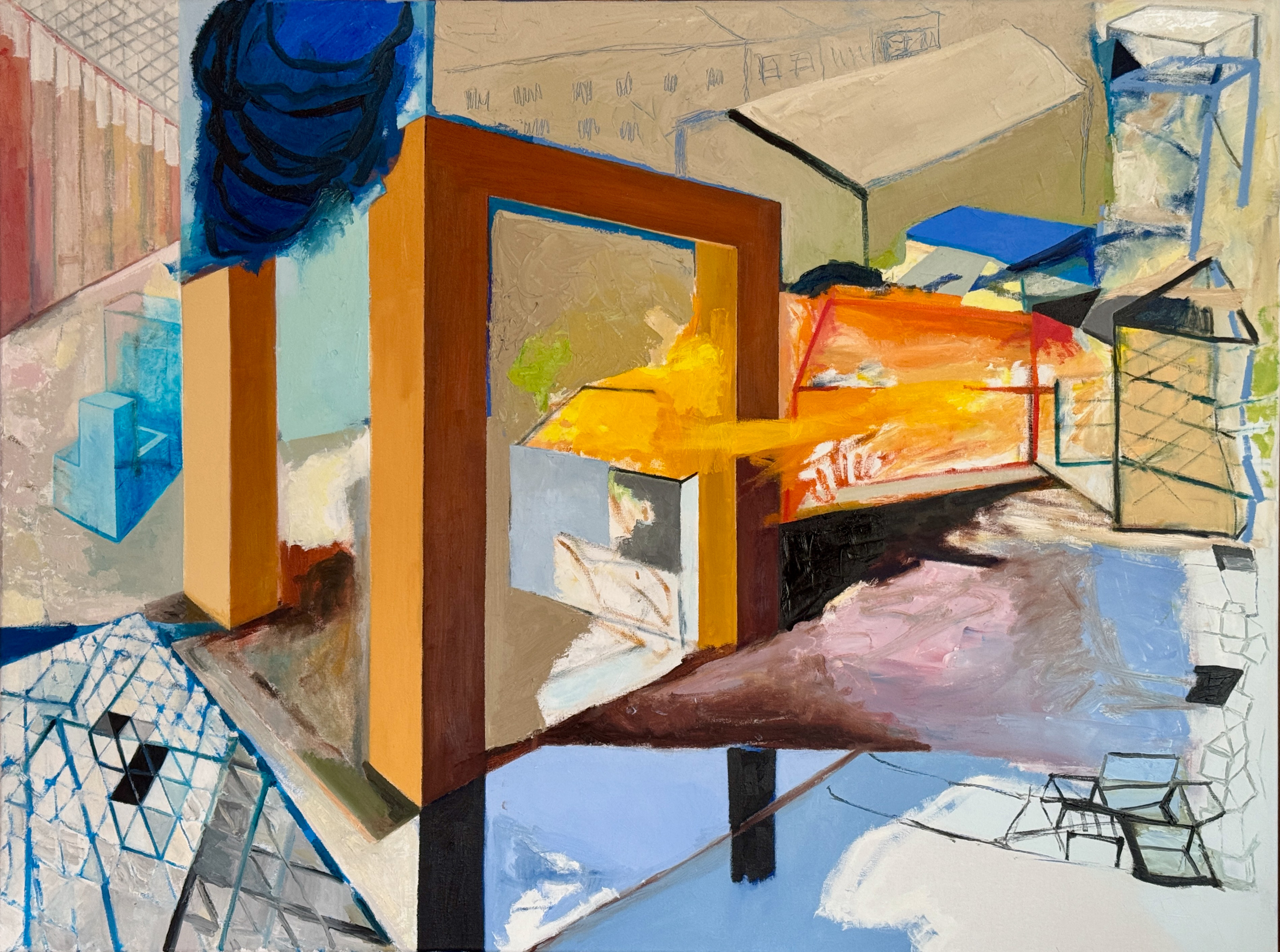 "Institution" 2025, painting, oil on linen, 36” x 48”