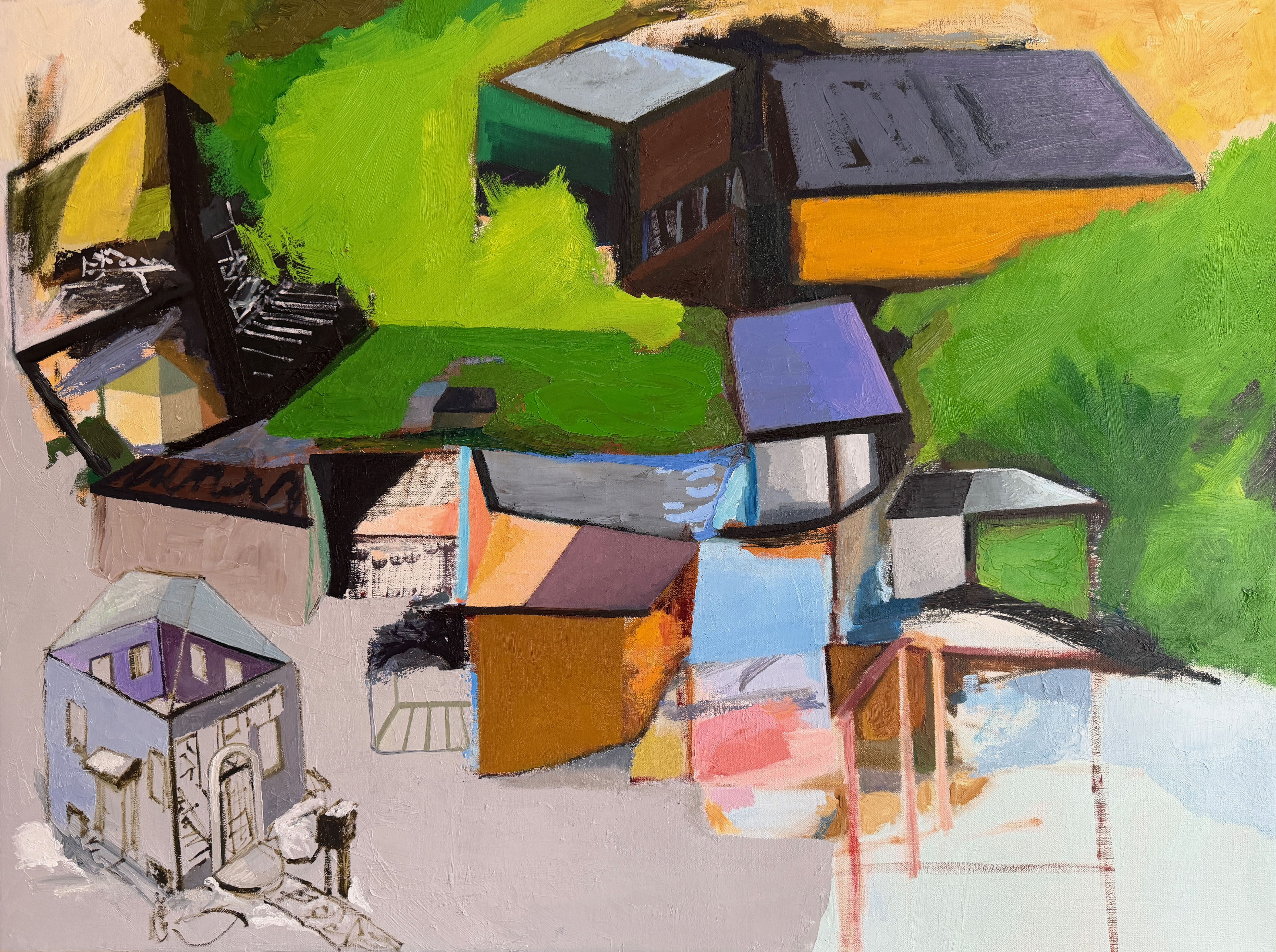 "Home Green Horizon" 2026, painting, oil on linen, 30” x 40”