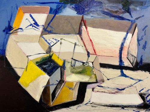 "Untitled Boxes" 2022, painting, oil on linen, 30” x 40”
