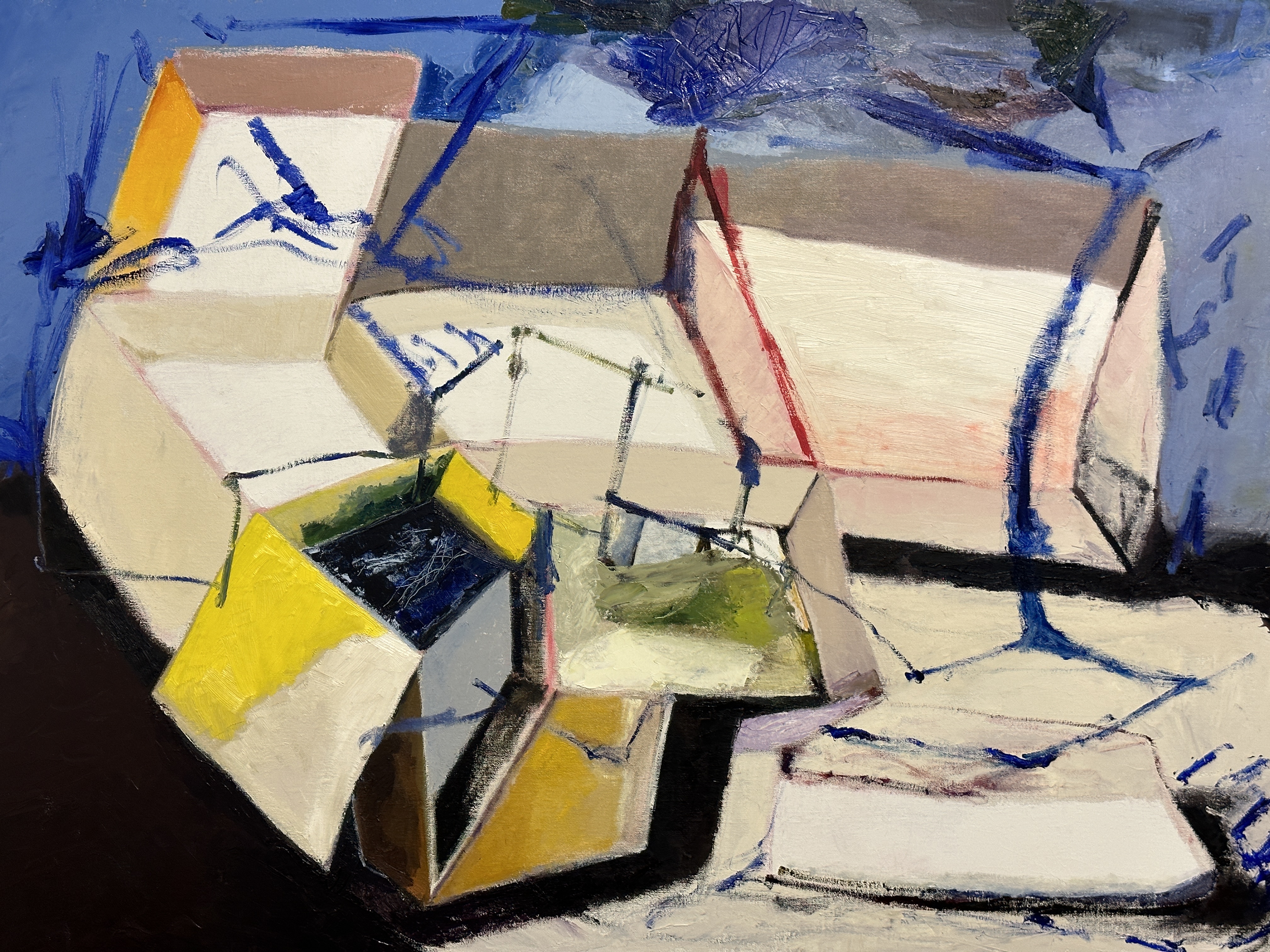"Untitled Boxes" 2022, painting, oil on linen, 30” x 40”