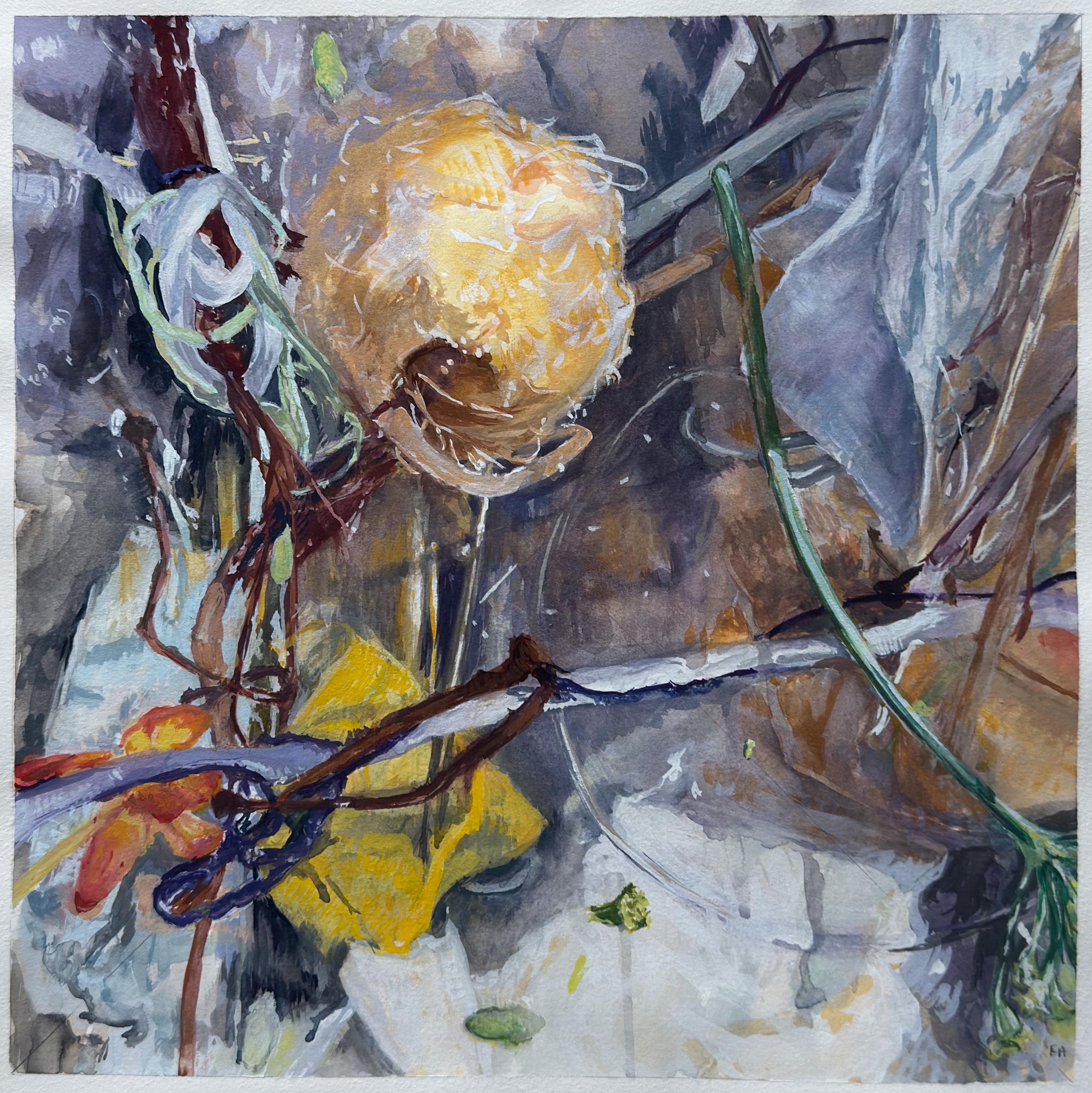 Study for “Dropping Anchor” 2022, painting, gouache on paper, 15” x 15”