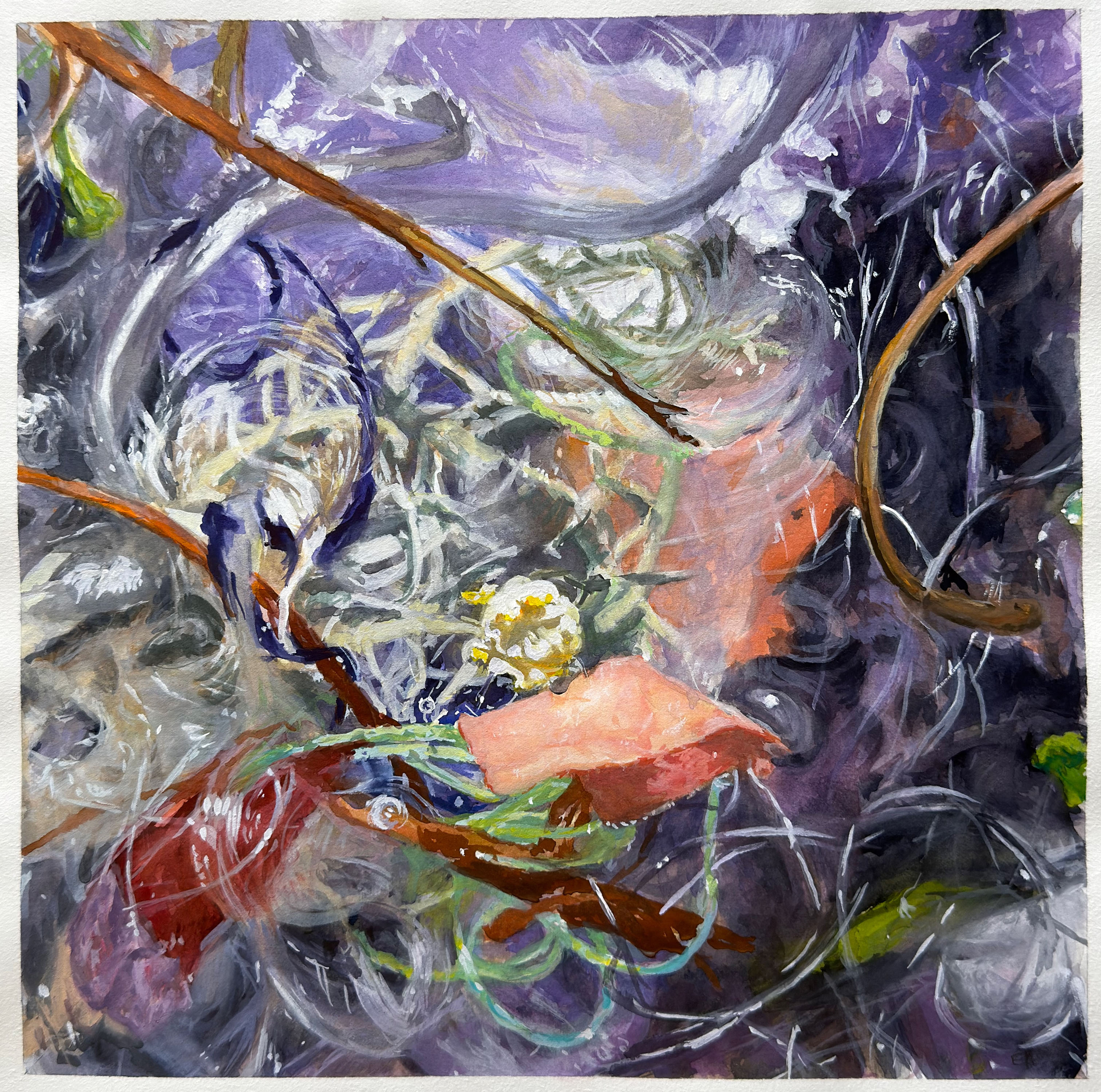 Study for “Surf and Turf” 2022, painting, gouache on paper, 15” x 15”