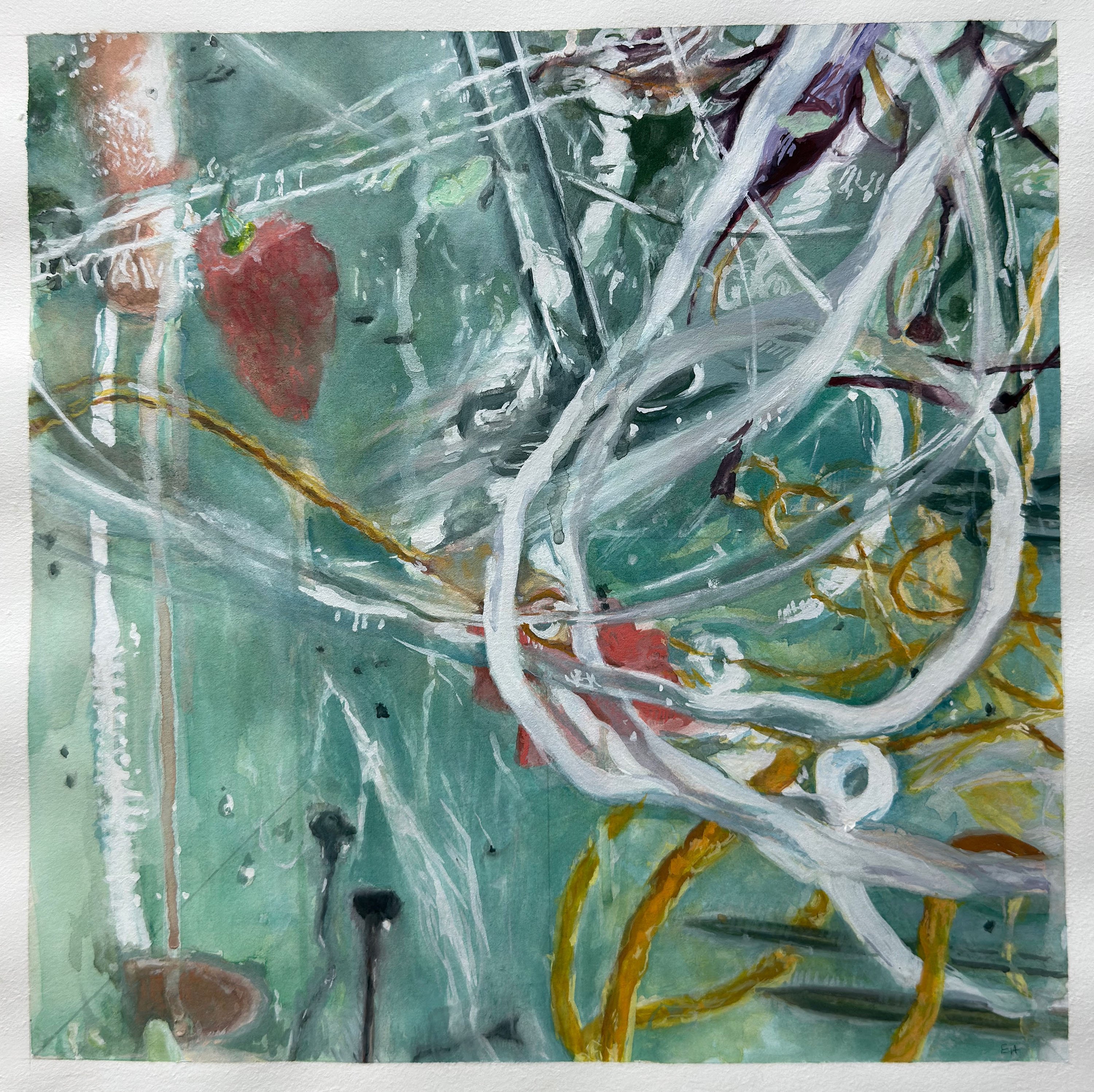 Study for “Putting My Finger on It” 2022, painting, gouache on paper, 17” x 17”