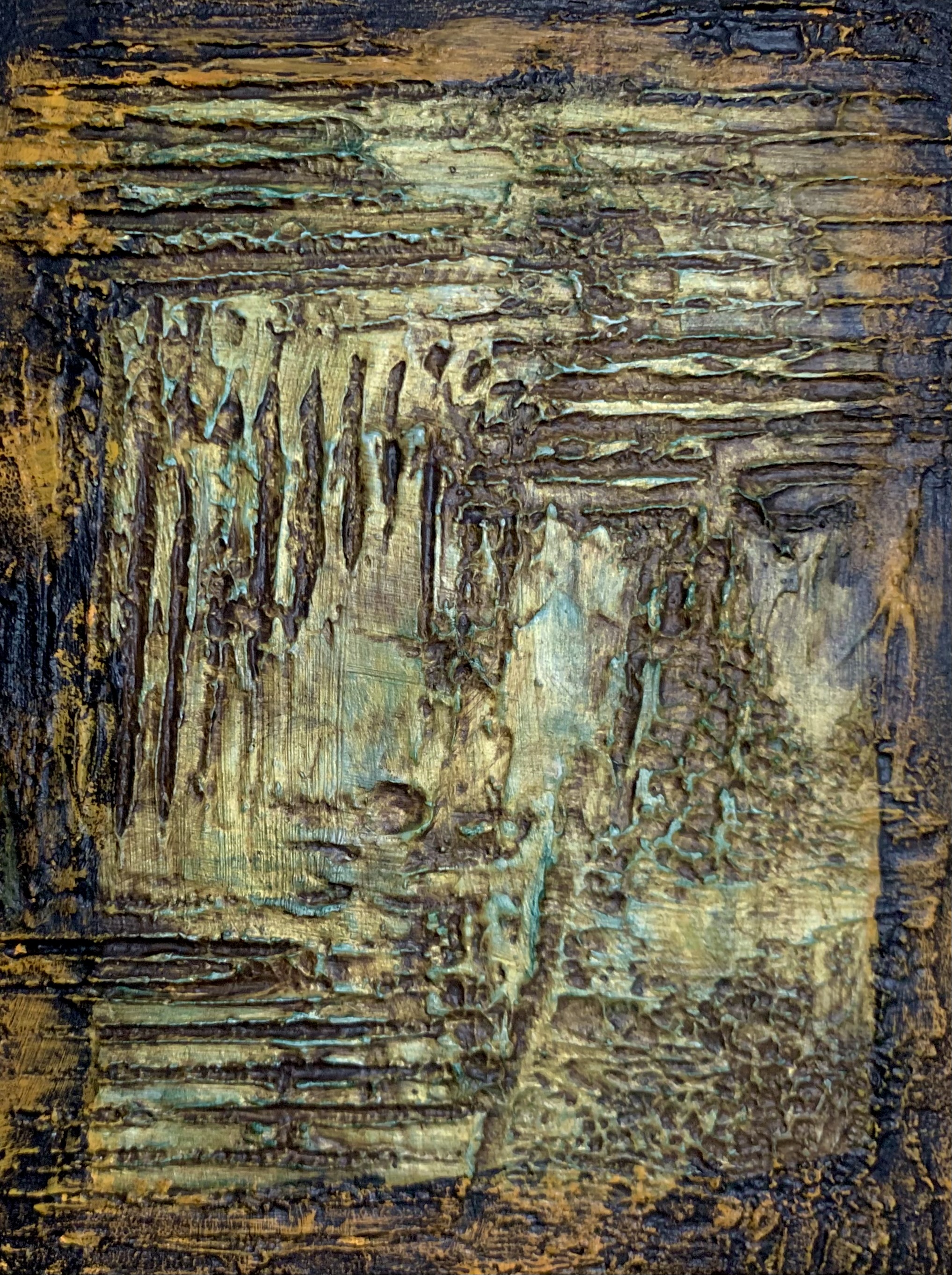 “Debris” acrylic on cradled wood, 6 x 8 x 2 inches