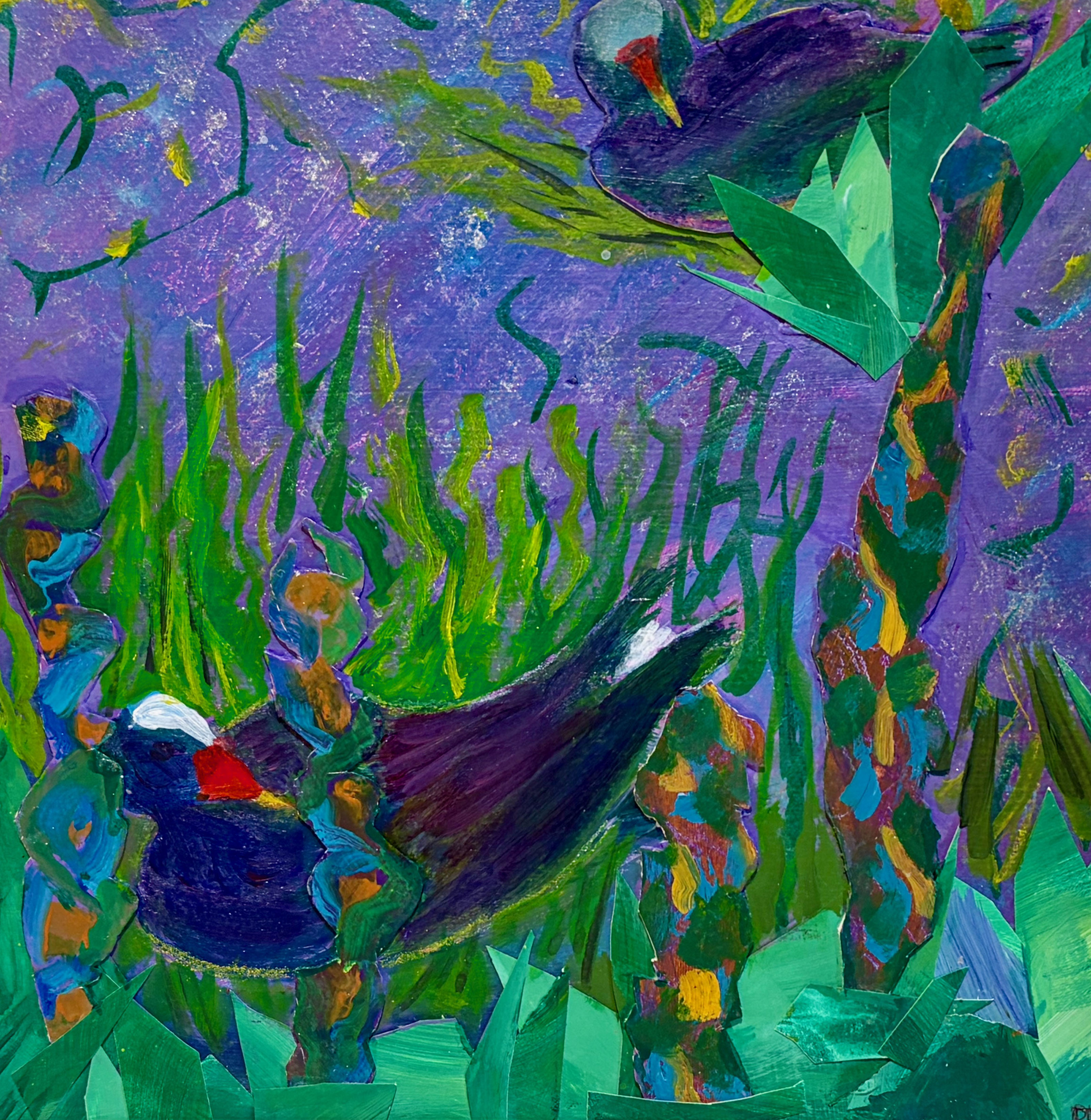 "Celery Fields Forever 2" mixed media collage on paper, 13" × 13"