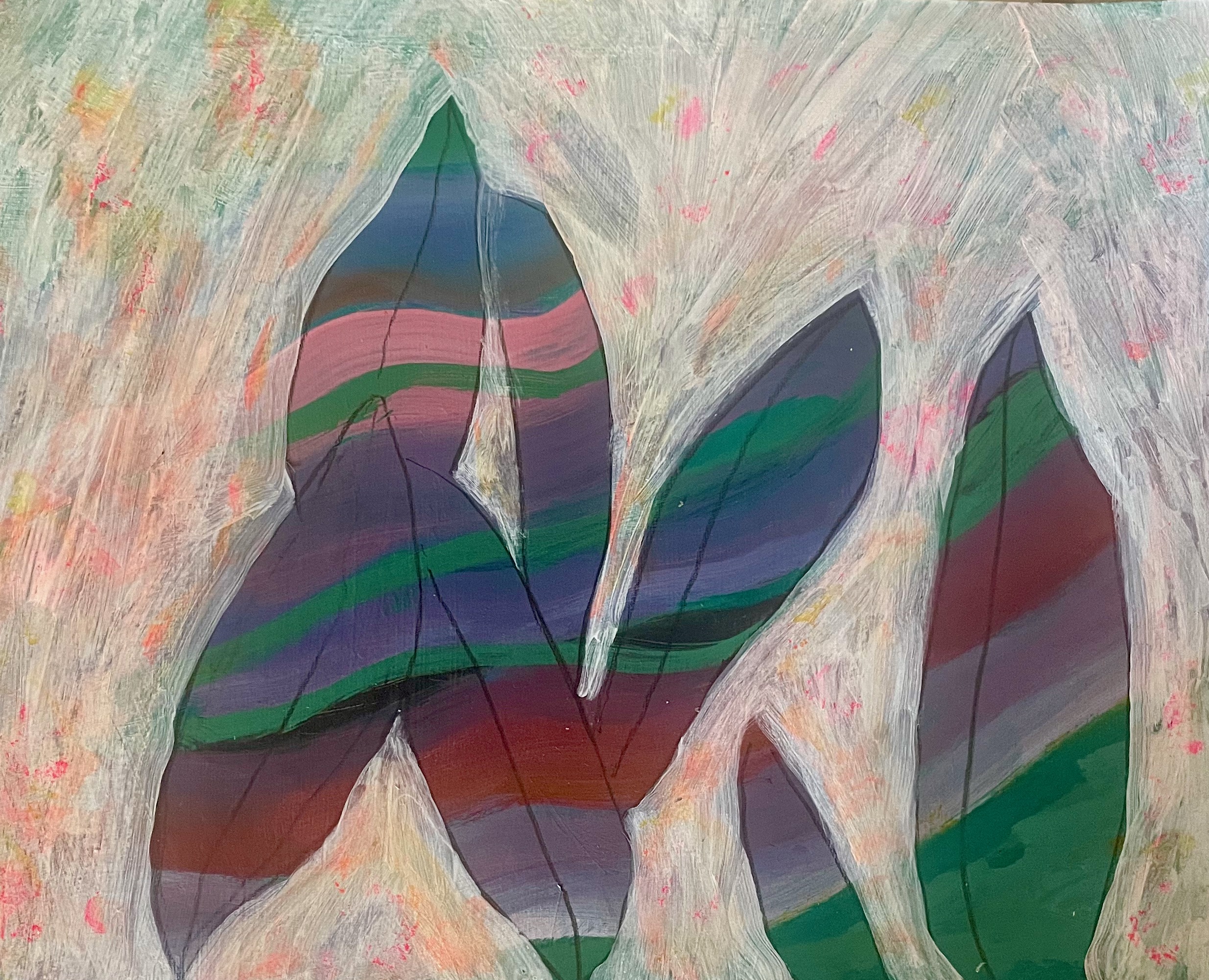 "Outside My Window" mixed media on paper, 13" × 15"