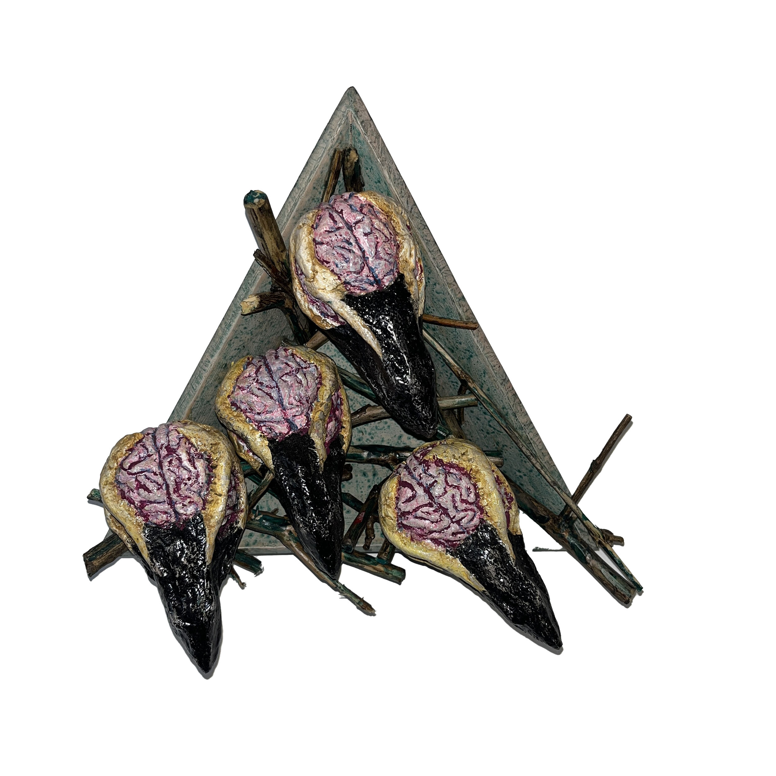 "Bird Brain" 2024, Sculpture, Wood, Papier-Mâché, 9” x 11” x 5”