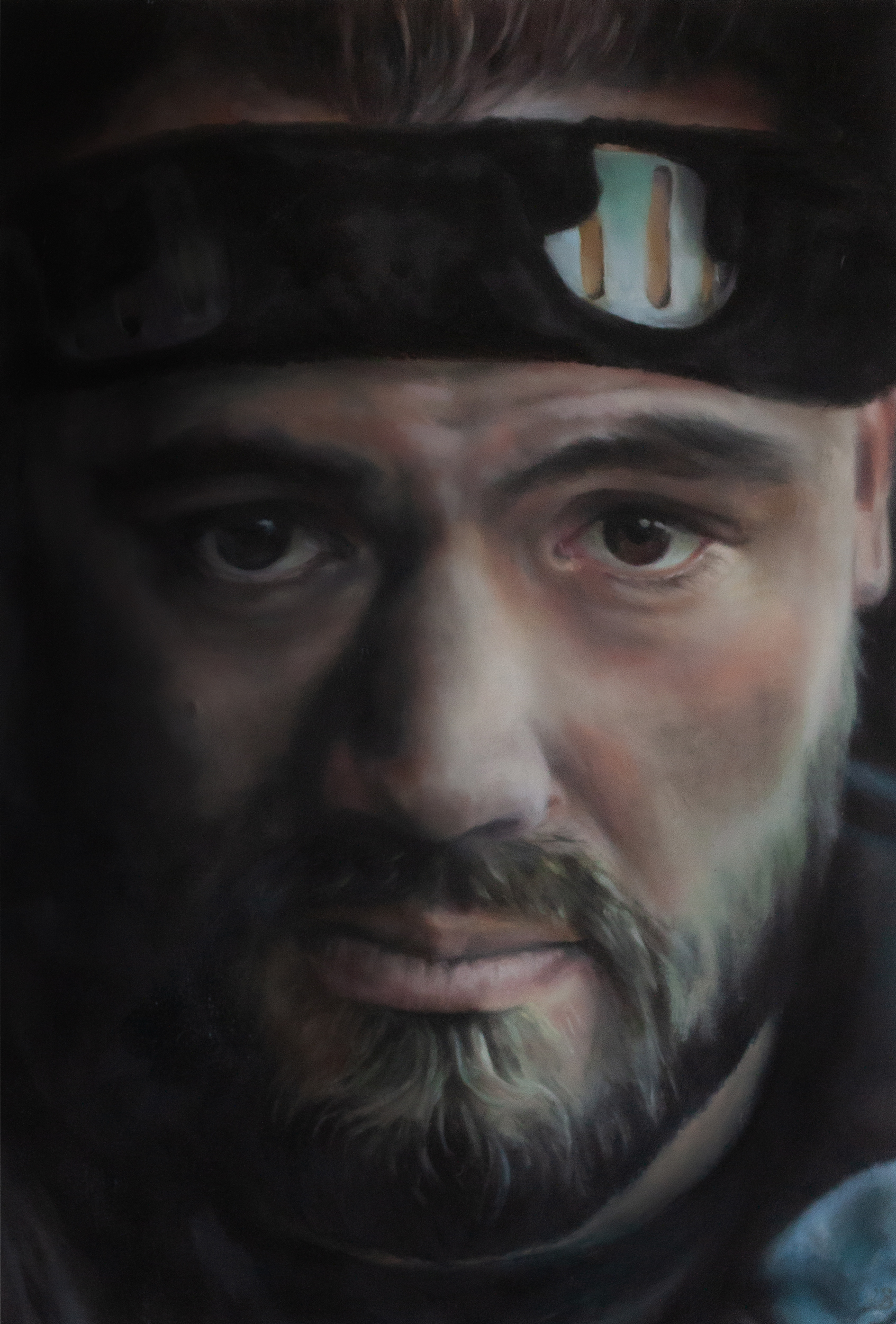 "Logan at 32" 2023, oil on paper, 22 x 30 inches