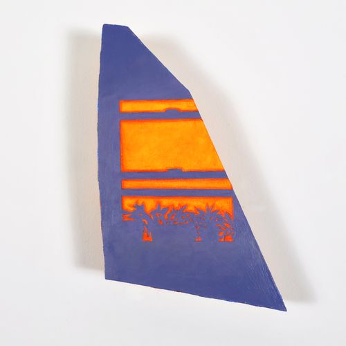 "Studio Glow" acrylic on custom panel, 9 x 5 x 2 inches. A visual and aural presentation of my former studio wall during sunset.