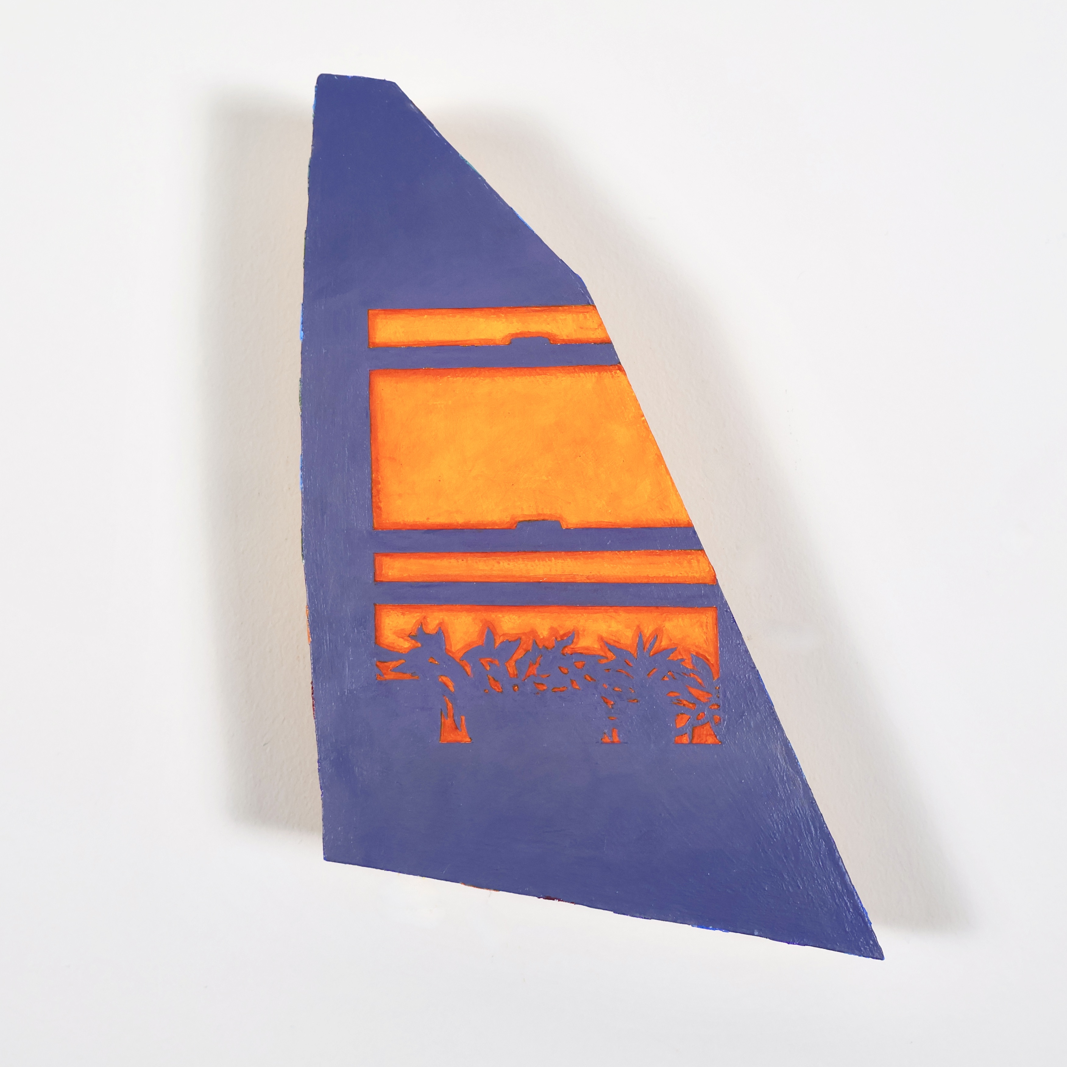 "Studio Glow" acrylic on custom panel, 9 x 5 x 2 inches. A visual and aural presentation of my former studio wall during sunset. 