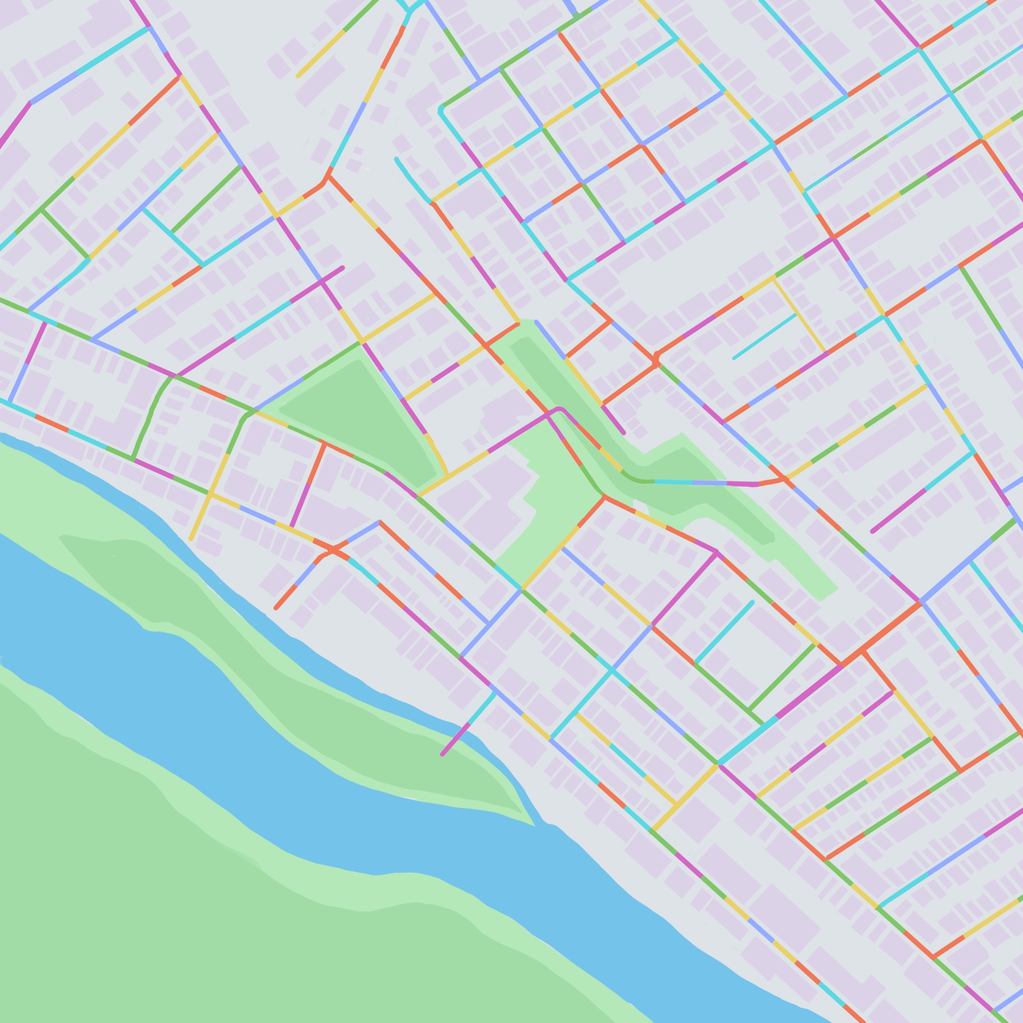 "Manayunk in Whole Tone" digital giclée print. The map can be performed on any instrument. Each street depicts a different melody, and the piece is performed by choosing a route to play/walk on. The result is a piece of music which is different every time.
