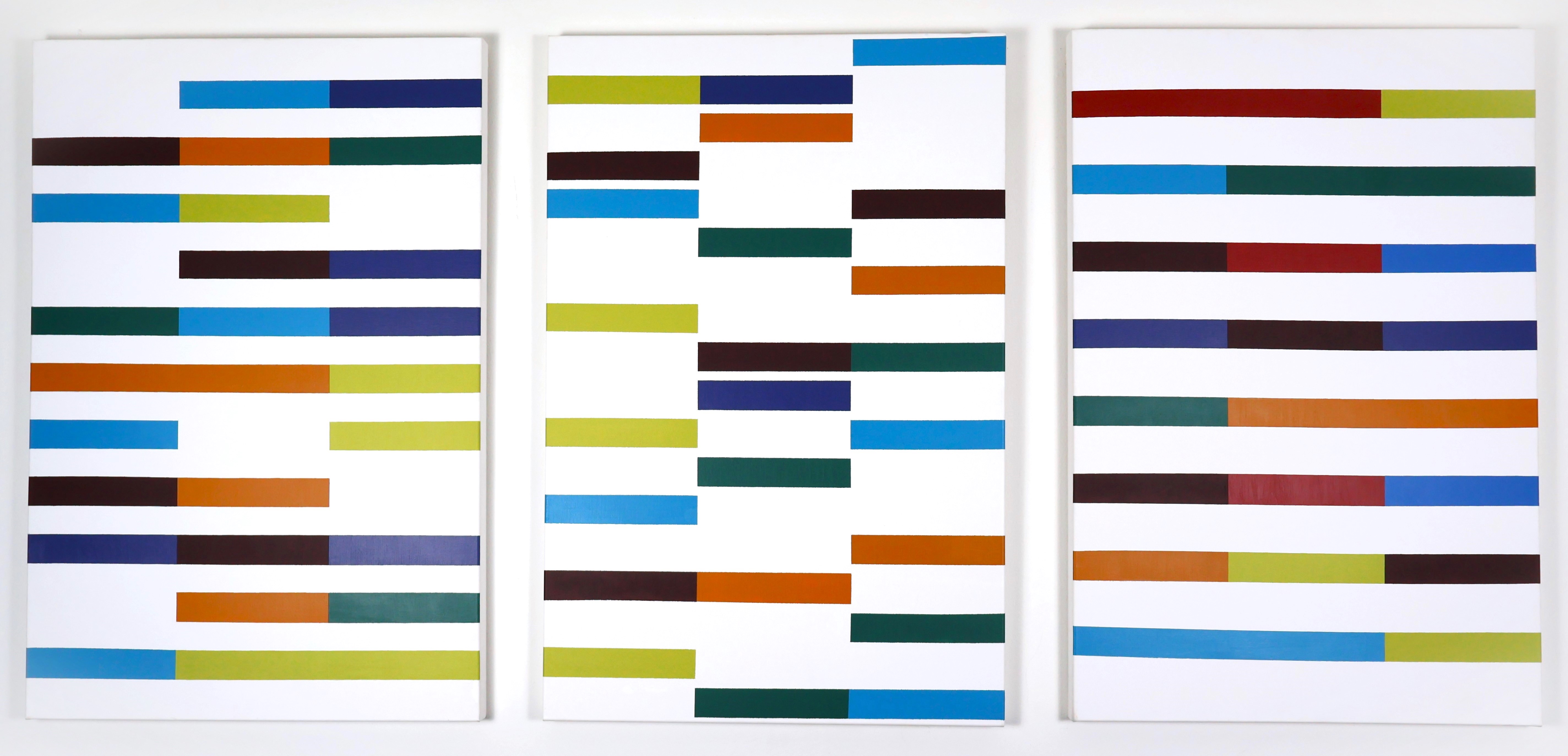 "Meditations" (triptych) acrylic on stretched canvas, 24 x 36 inches. An acrylic painting depicting a 3-movement music composition. This piece was composed to sound different every single time it is played.