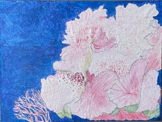 "Now" part of the diptych "Then and Now" mixed media collage on canvas, 24" x 30"