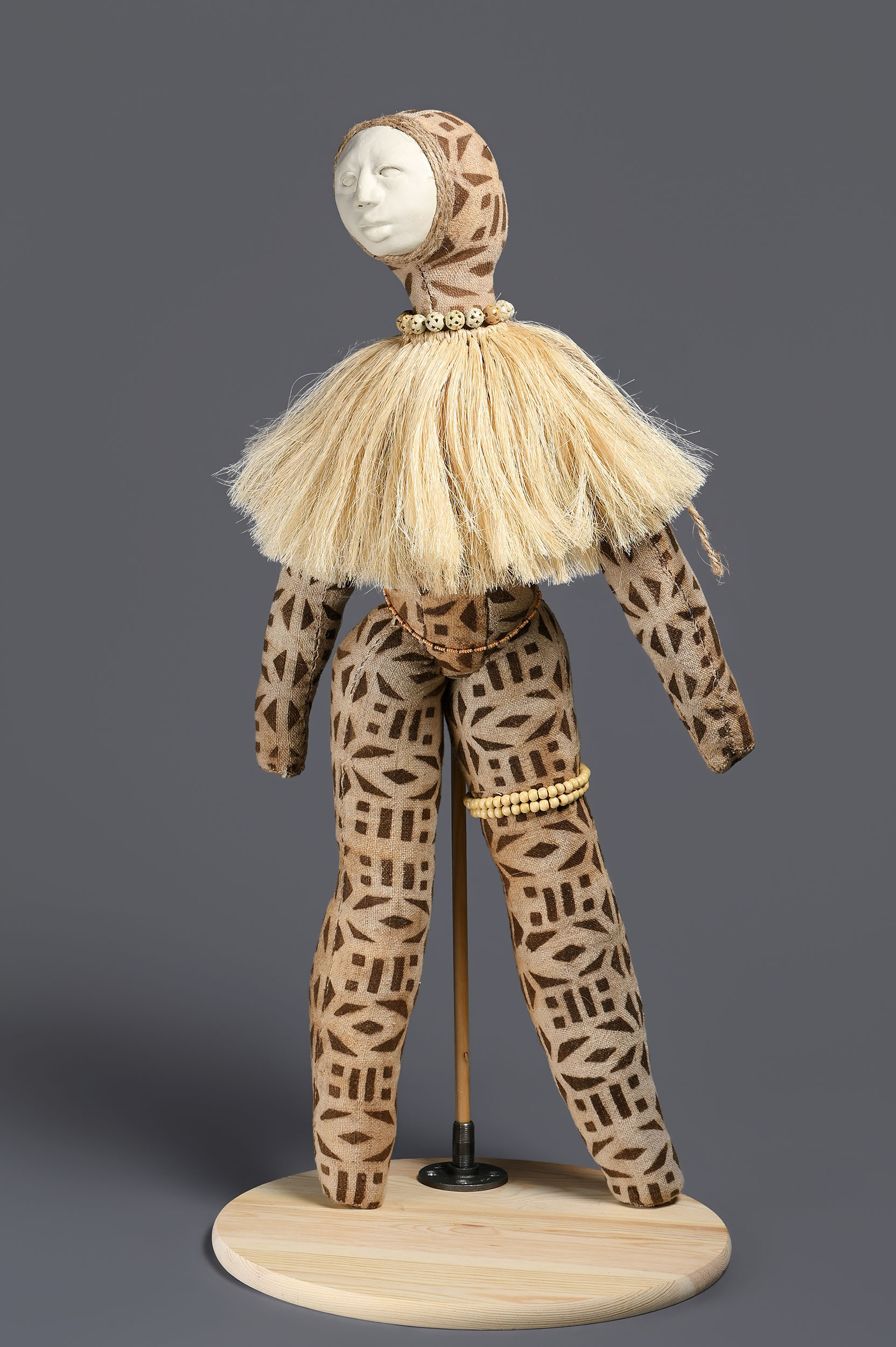 Osanyin | 2026, Paper clay, Brazilian sisal, stone beads, mudcloth, wooden beads, 32 inches H
