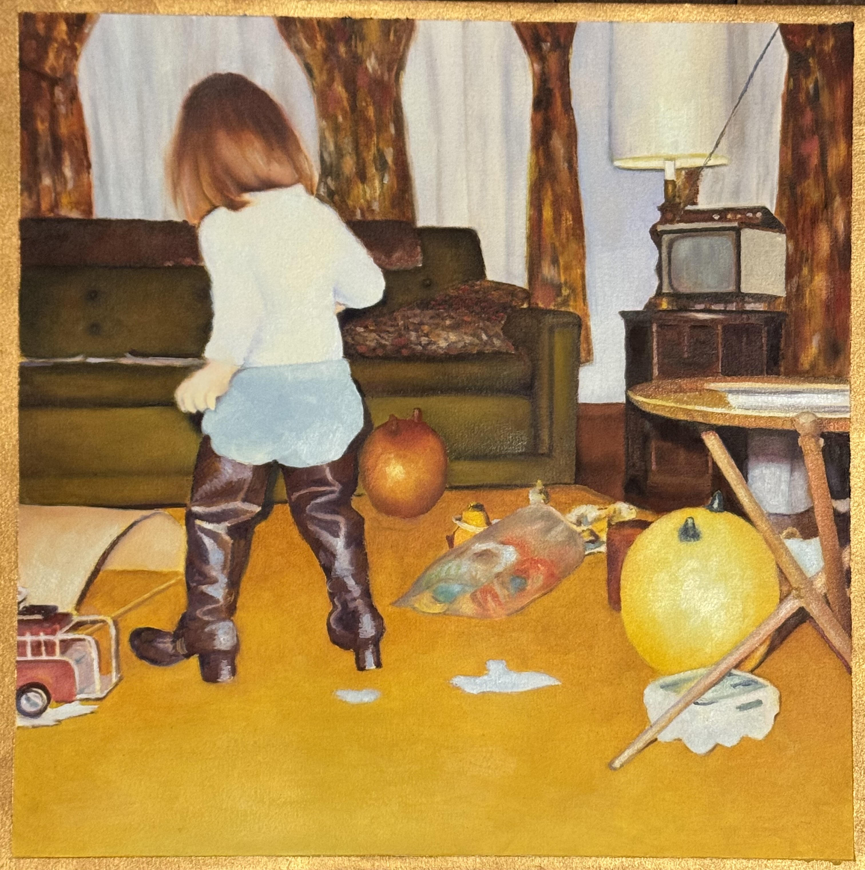 "Analog Living Room" 2026, oil on oil paper, 12 x 12 inches