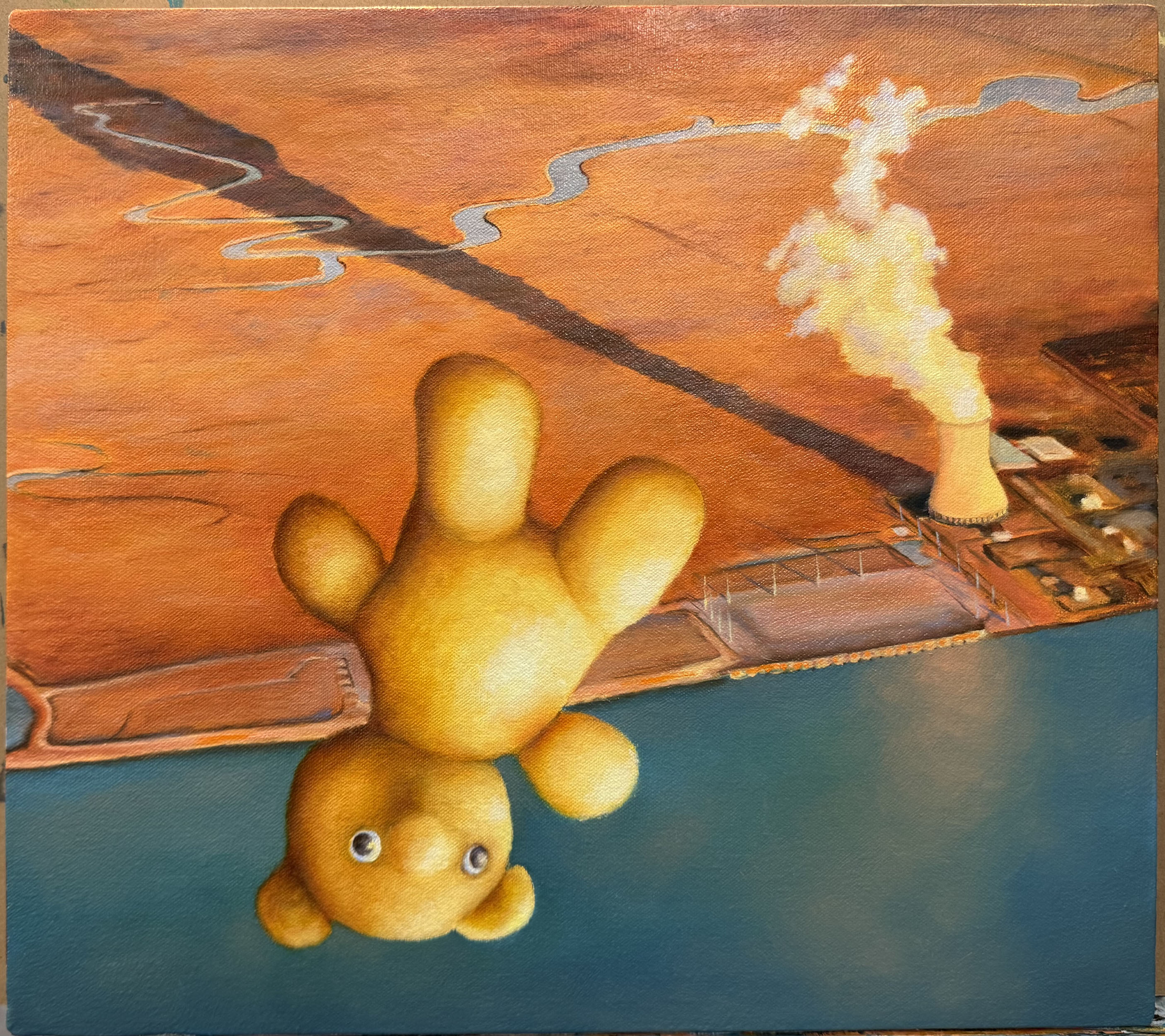 "Falling Bear" 2026, painting, oil on cotton canvas, 16 x 18 inches