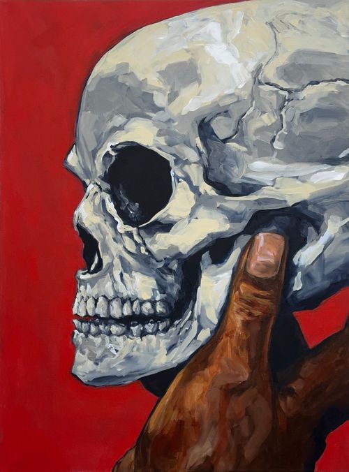 "Alas, poor Yorick" 2026, painting, acrylic on canvas, 30 x 40 inches
