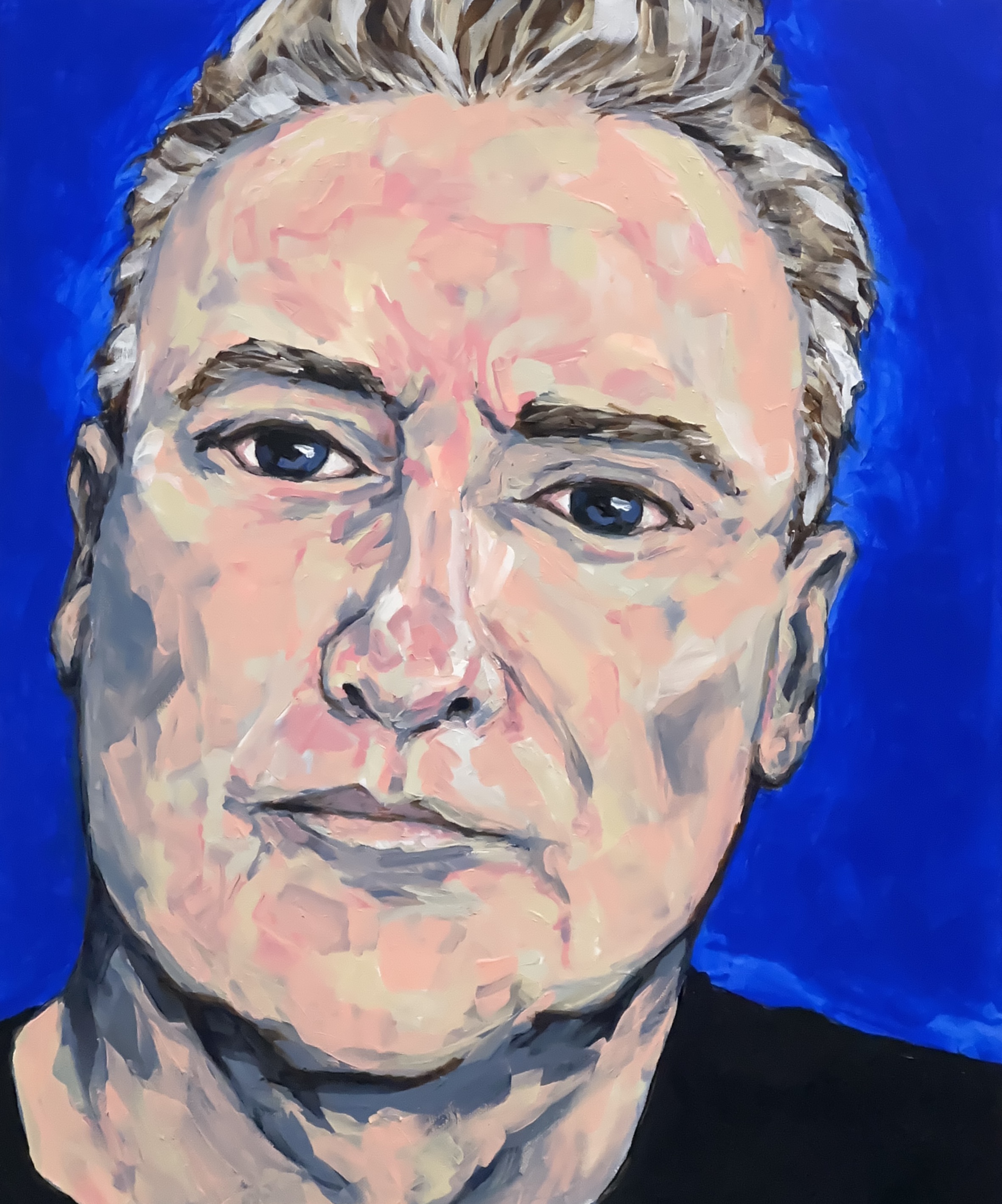 "The Guv’nah, Black Shirt, Blue Wall" 2025, painting, acrylic on canvas, 20 x 24 inches