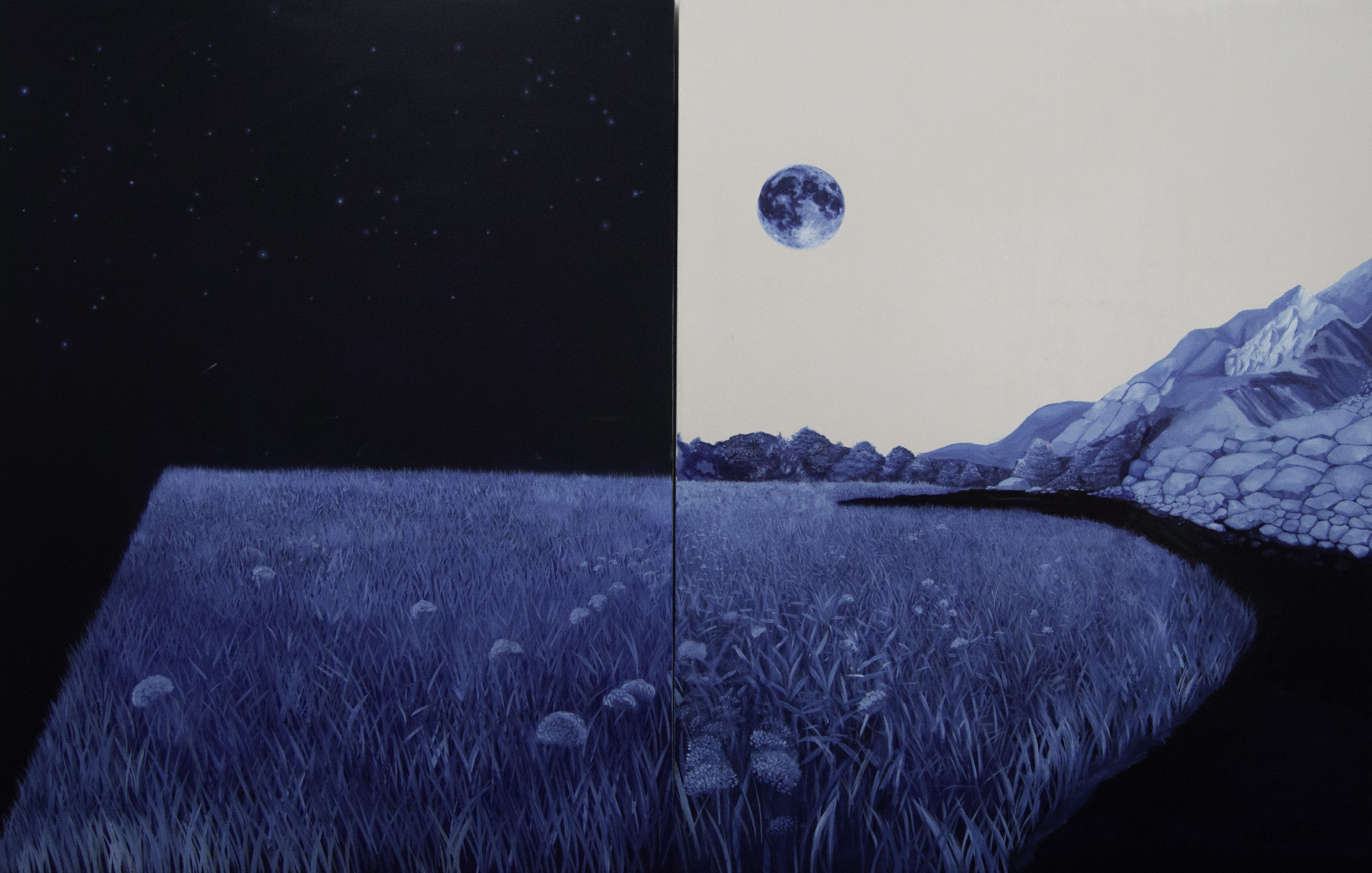 "At the End and In the Middle" 2024, Oil on Canvas, 60 x 96”