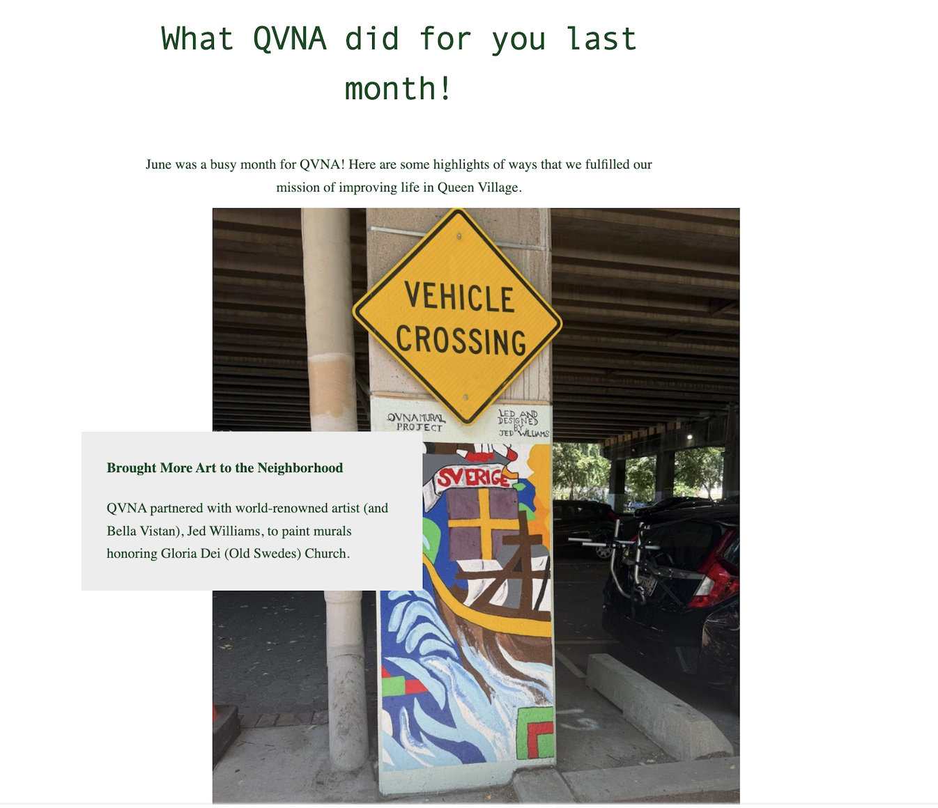 QVA promotion for Old Swedes Murals