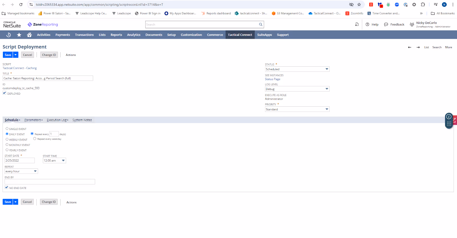 A screenshot of the use of Tactical Connect, a reporting tool for NetSuite.
