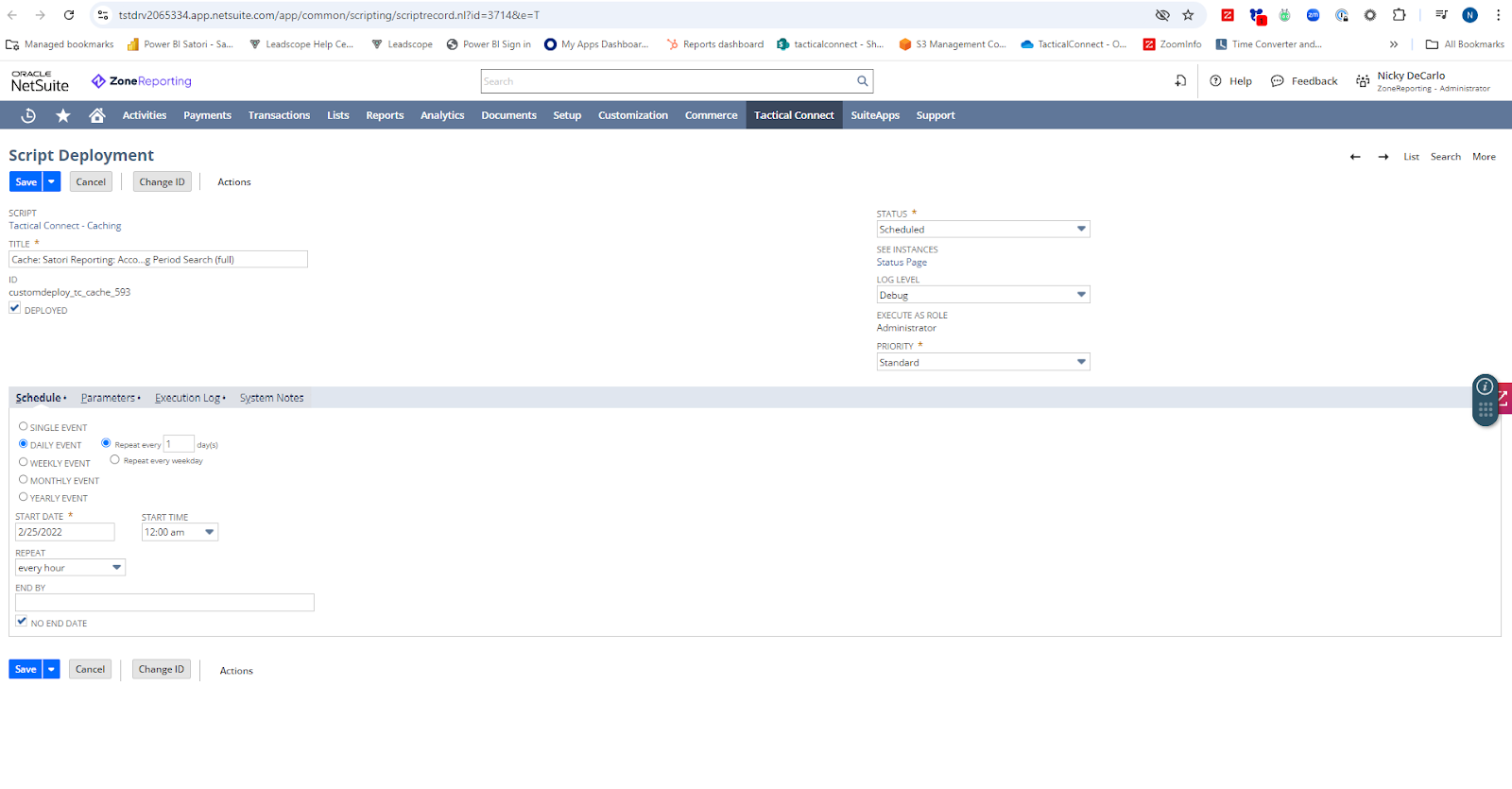 A screenshot of the use of Tactical Connect, a reporting tool for NetSuite.
