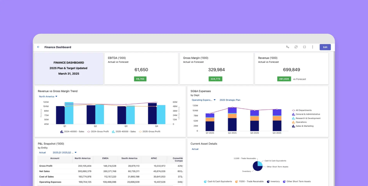 A dashboard from Planful, a NetSuite reporting tool.