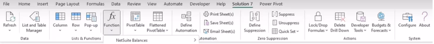 An image of the GUI for Solution 7 within Microsoft Excel where it appears as a ribbon