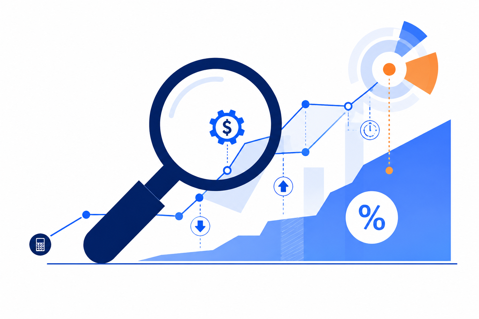 Magnifying glass zooming in on a chart that shows growth