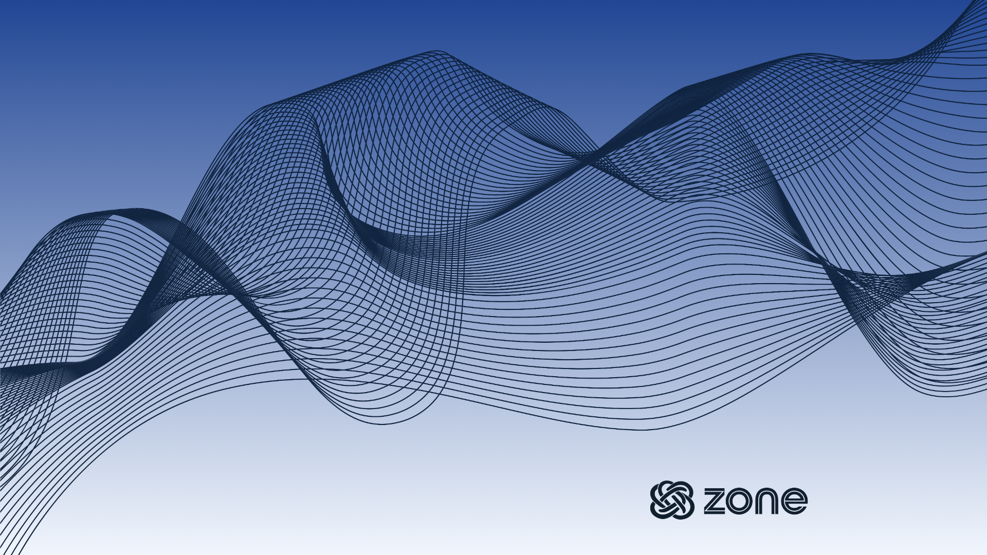A decorative design of a set of black digital wavy lines across the image on a blue-to-white vertical gradient. A black Zone & Co logo in the bottom right.